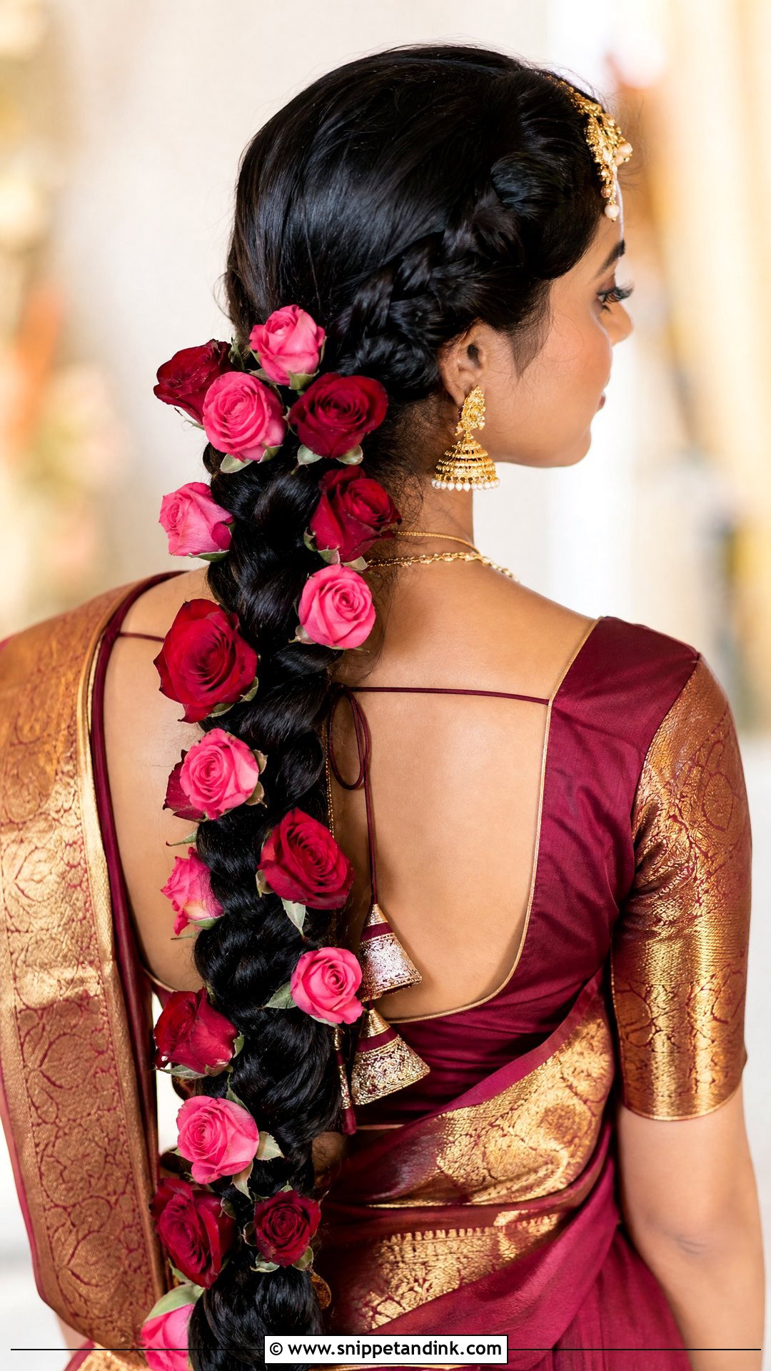 Thick Braid With Rose Garland - Snippet and Ink - 20 South Indian Wedding Hairstyles for Long Hair