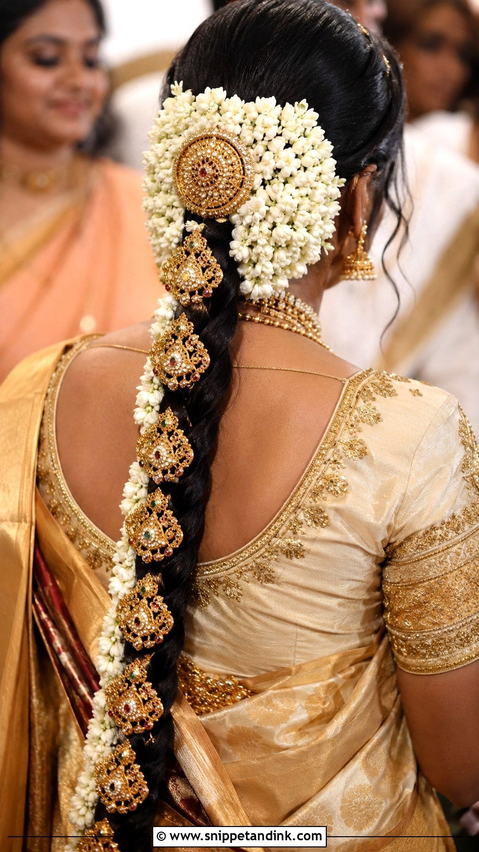 Thick Braid with Gold Jada Billa - Snippet and Ink - 25 Kerala Hindu Bridal Hairstyles