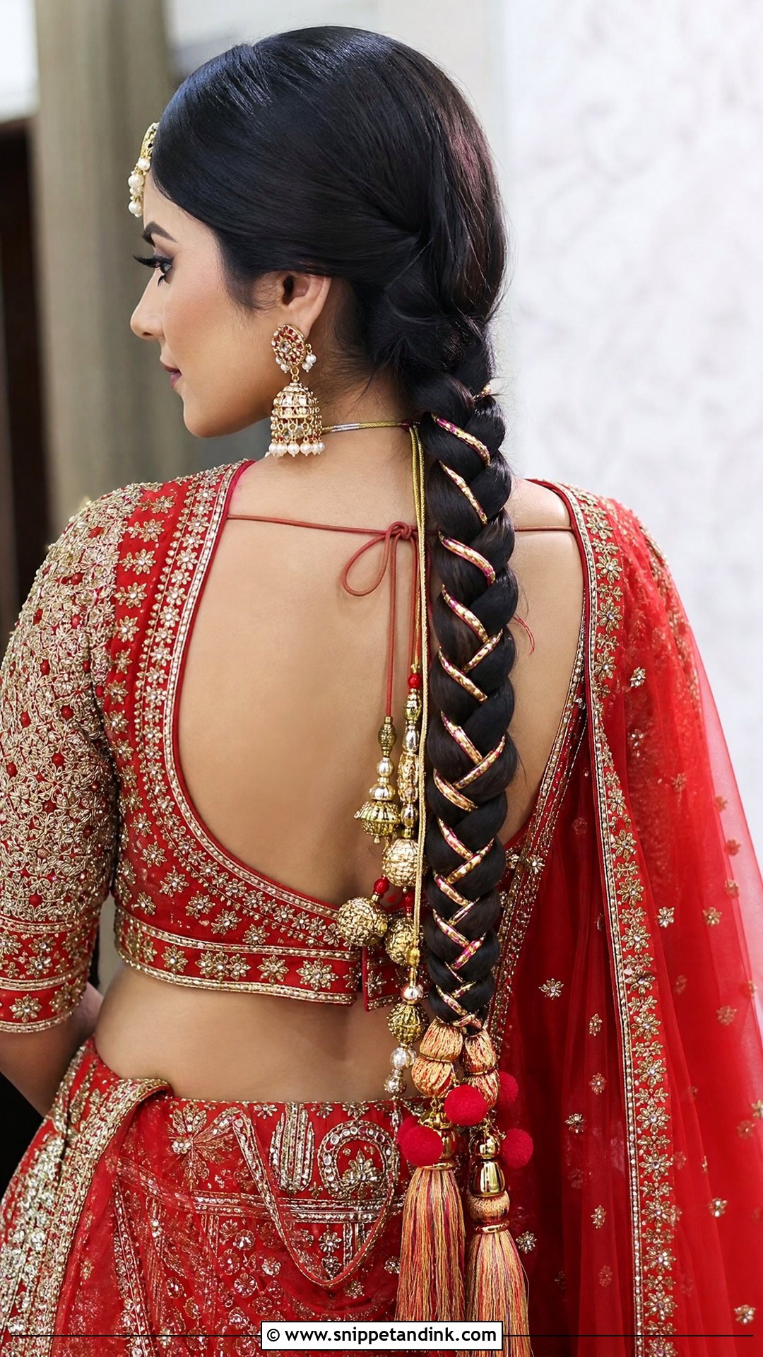 Thick Long Braid with Parandi - Snippet and Ink - 20 Indian Wedding Braids Bridal Hairstyle