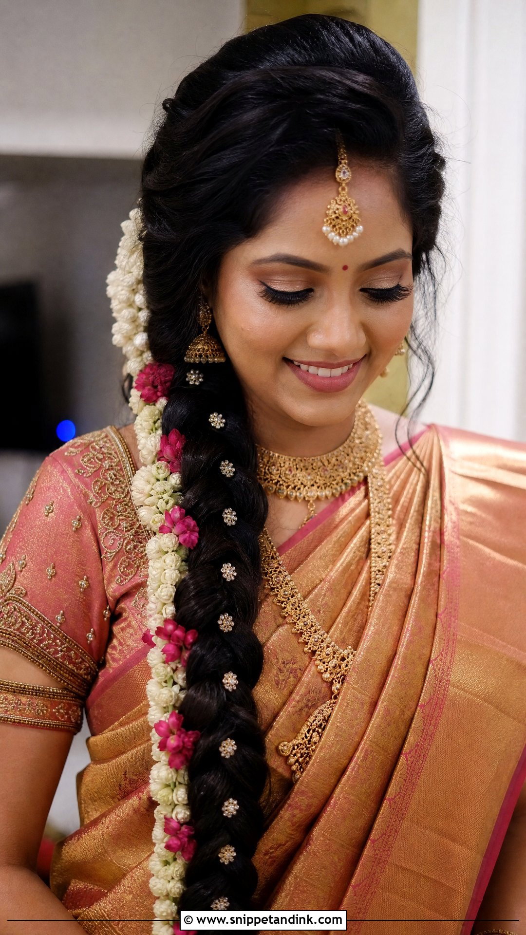 Thick Side Braid With Flowers - Snippet and Ink - 20 Barat Bridal Hairstyle Ideas