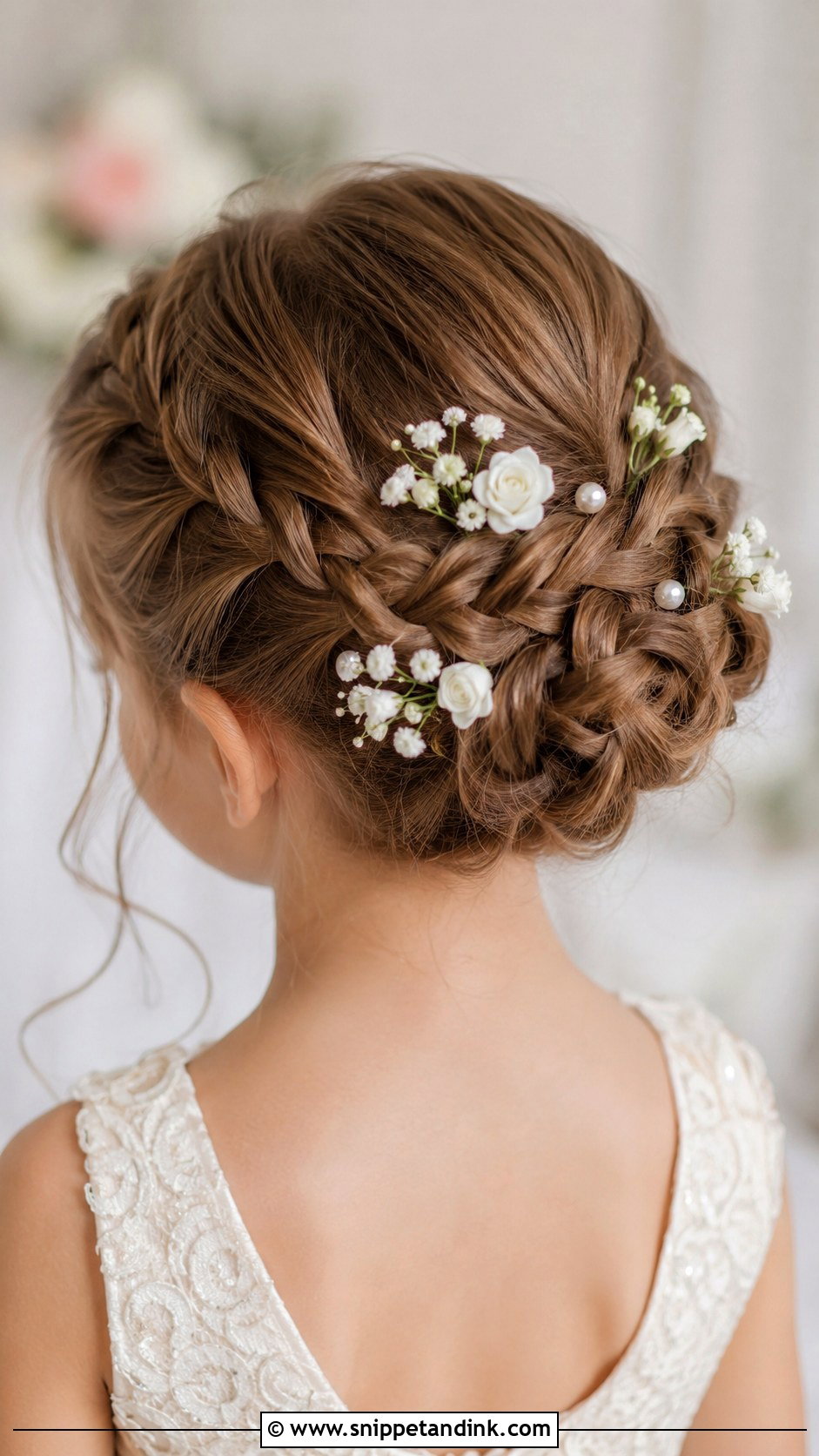 Three Braid Updo - Snippet and Ink - 25 Childrens Wedding Hair Ideas