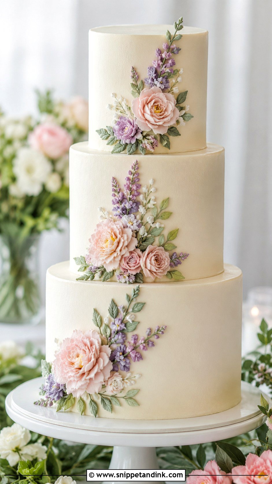 Three Layer Wedding Cake With Buttercream Flowers - Snippet and Ink - 20 Three Layer Cake Design Ideas for Wedding
