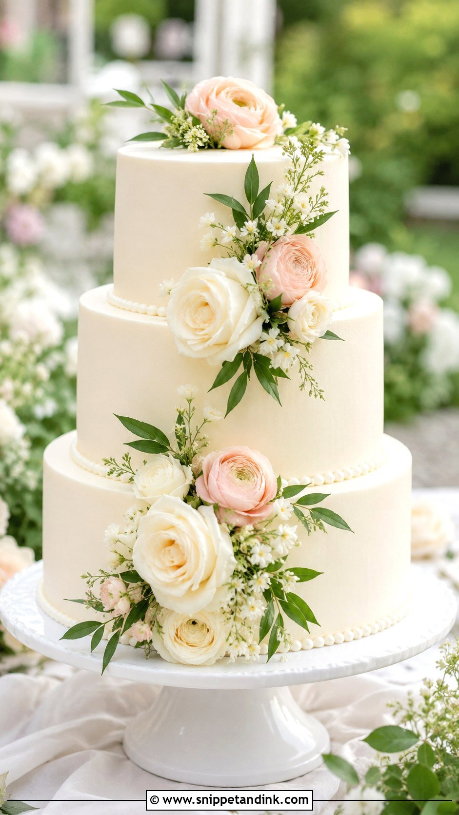 Three Layer Wedding Cake With Fresh Flowers - Snippet and Ink - 20 Three Layer Cake Design Ideas for Wedding