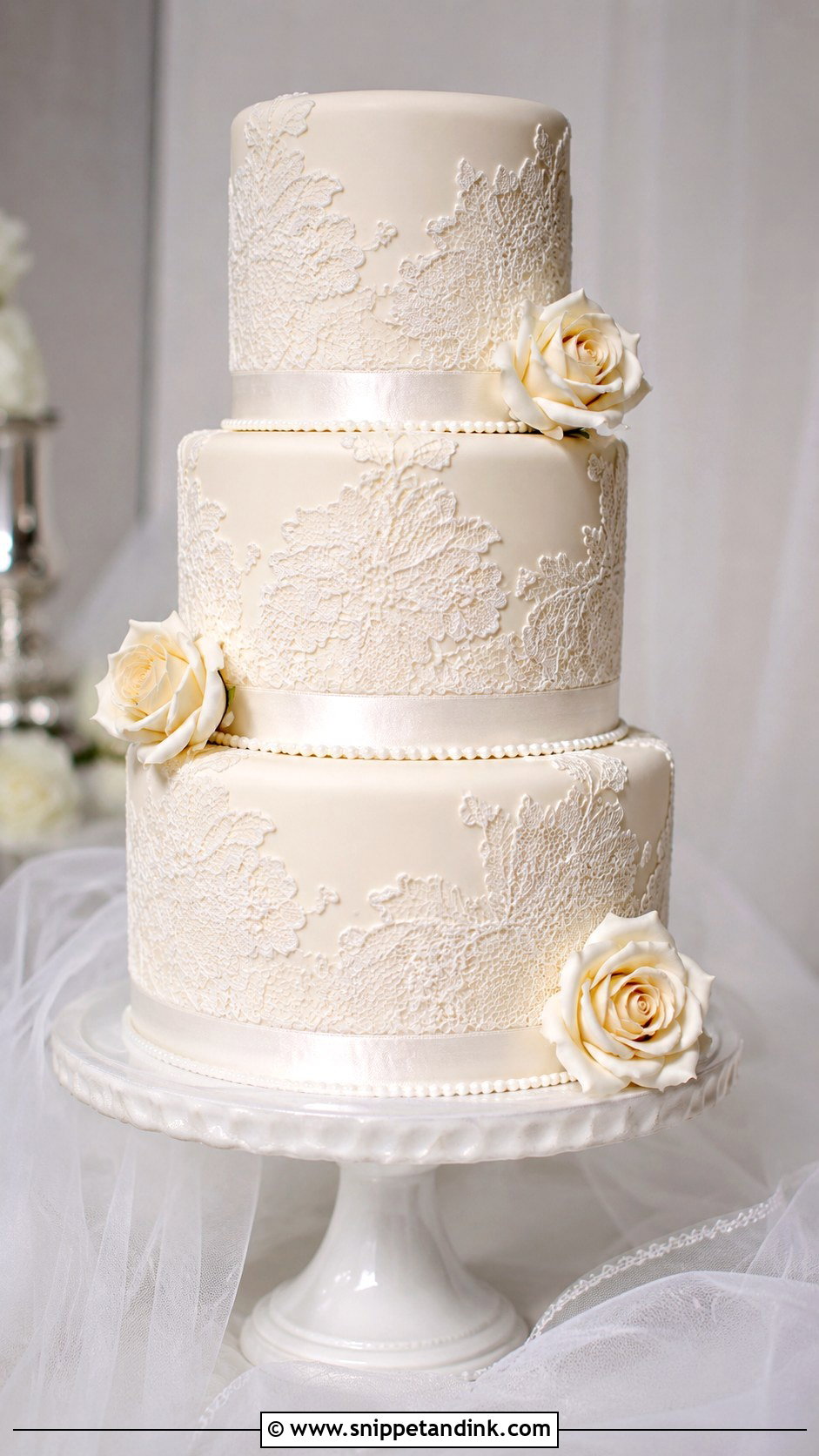 Three Layer Wedding Cake With Lace - Snippet and Ink - 20 Three Layer Cake Design Ideas for Wedding