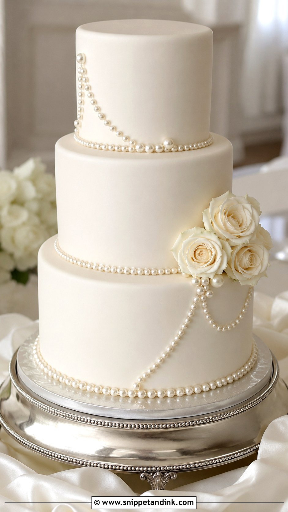 Three Layer Wedding Cake With Pearls - Snippet and Ink - 20 Three Layer Cake Design Ideas for Wedding
