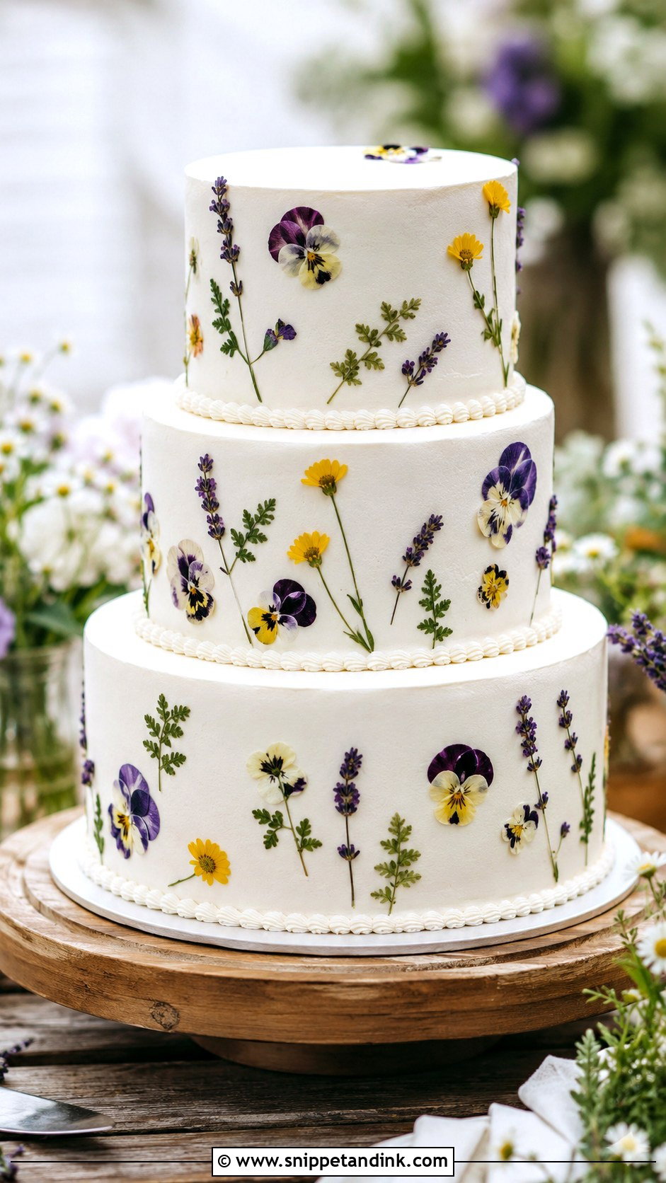 Three Layer Wedding Cake With Pressed Flowers - Snippet and Ink - 20 Three Layer Cake Design Ideas for Wedding