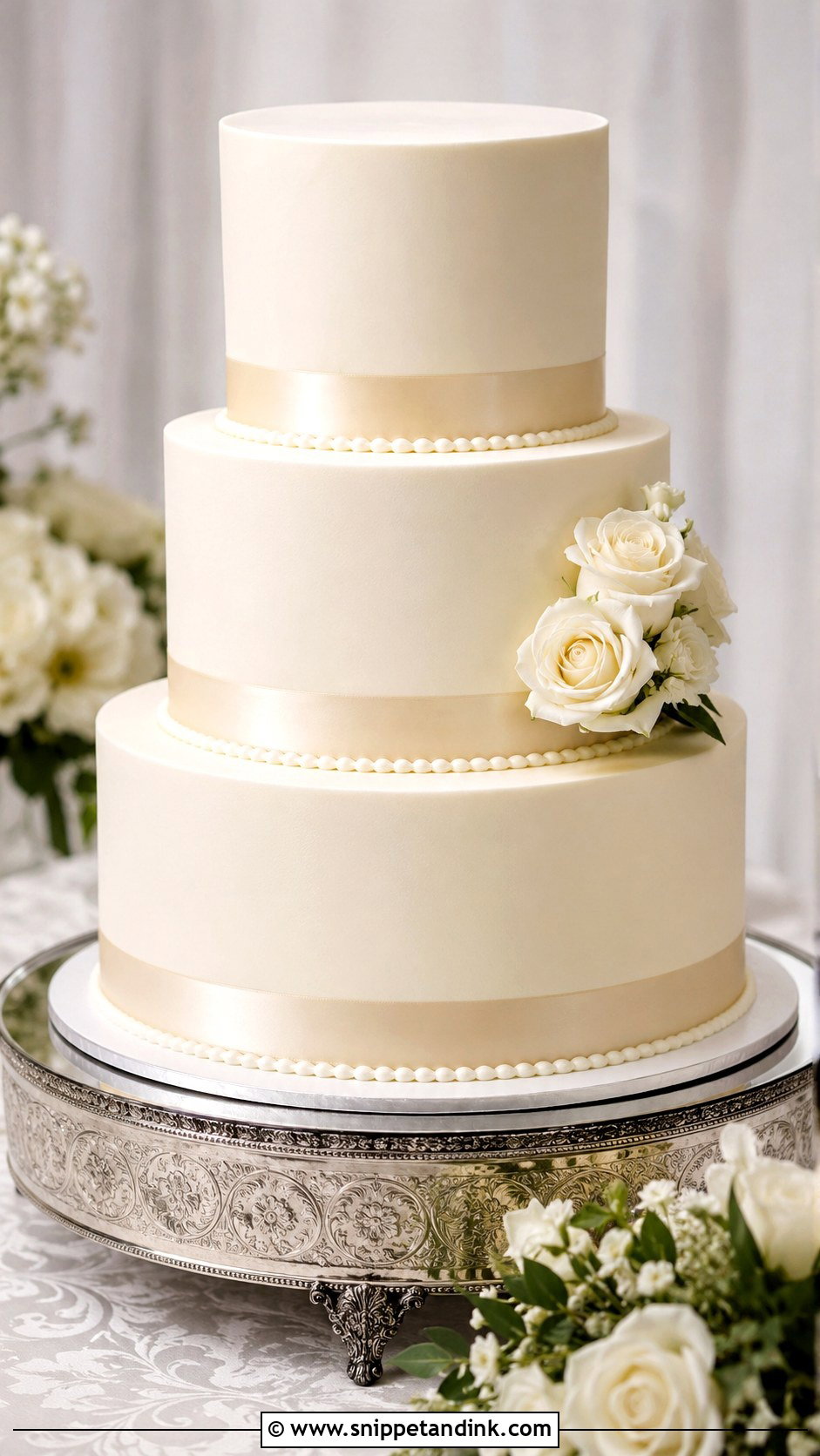 Three Layer Wedding Cake With Satin Ribbon - Snippet and Ink - 20 Three Layer Cake Design Ideas for Wedding