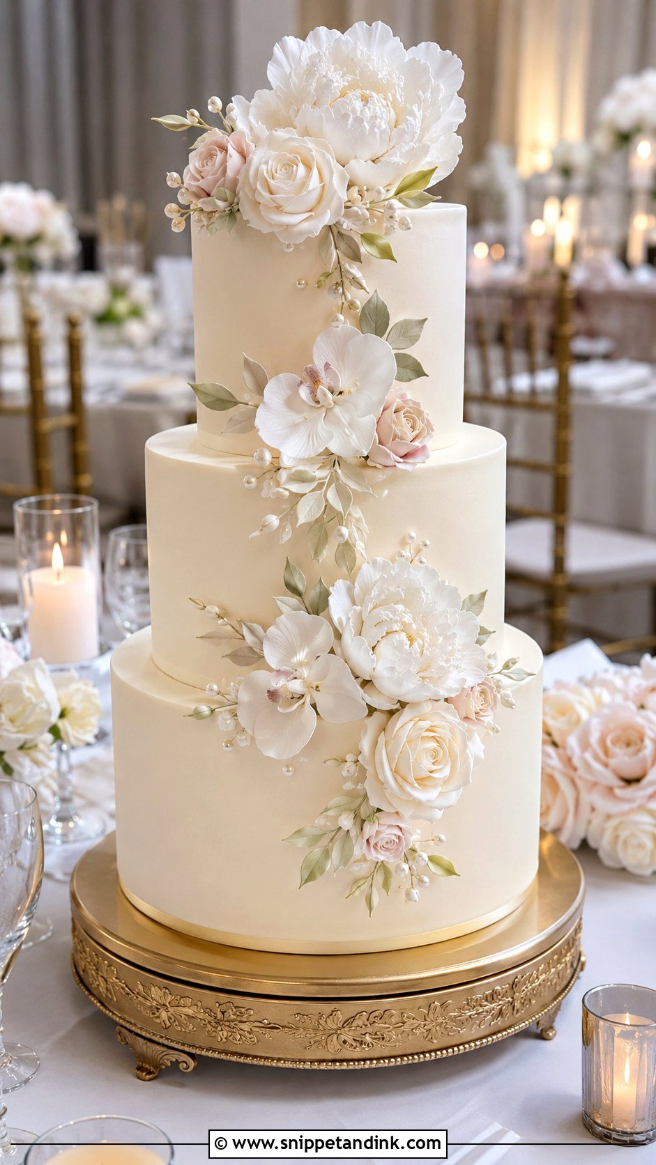 Three Layer Wedding Cake With Sugar Flowers - Snippet and Ink - 20 Three Layer Cake Design Ideas for Wedding