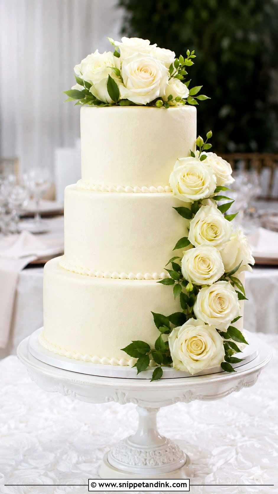 Three Layer Wedding Cake With White Roses - Snippet and Ink - 20 Three Layer Cake Design Ideas for Wedding