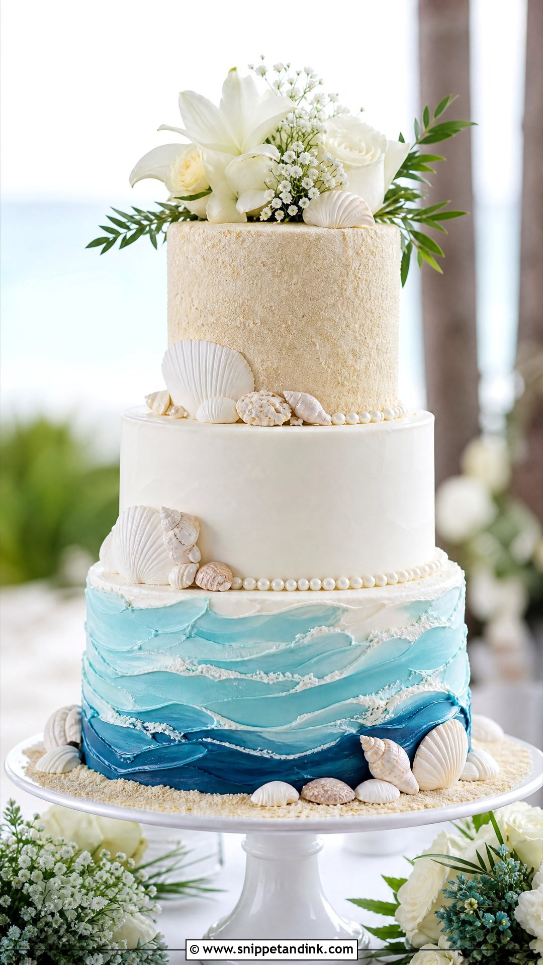 Three Tier Beach Wedding Cake - Snippet and Ink - 30 Beach Theme Cake Ideas for Wedding
