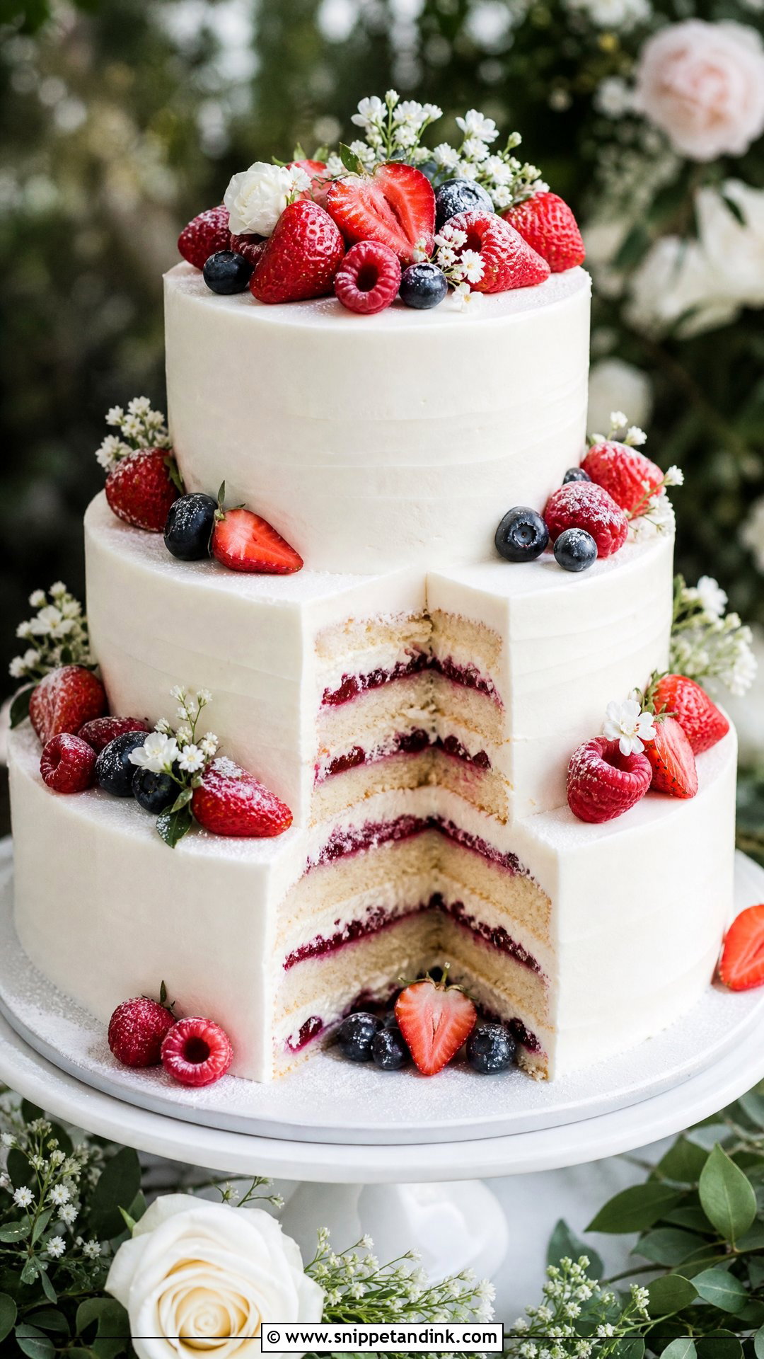 Three Tier Berry Torte Wedding Cake - Snippet and Ink - 20 Tier Torte Ideas for Wedding