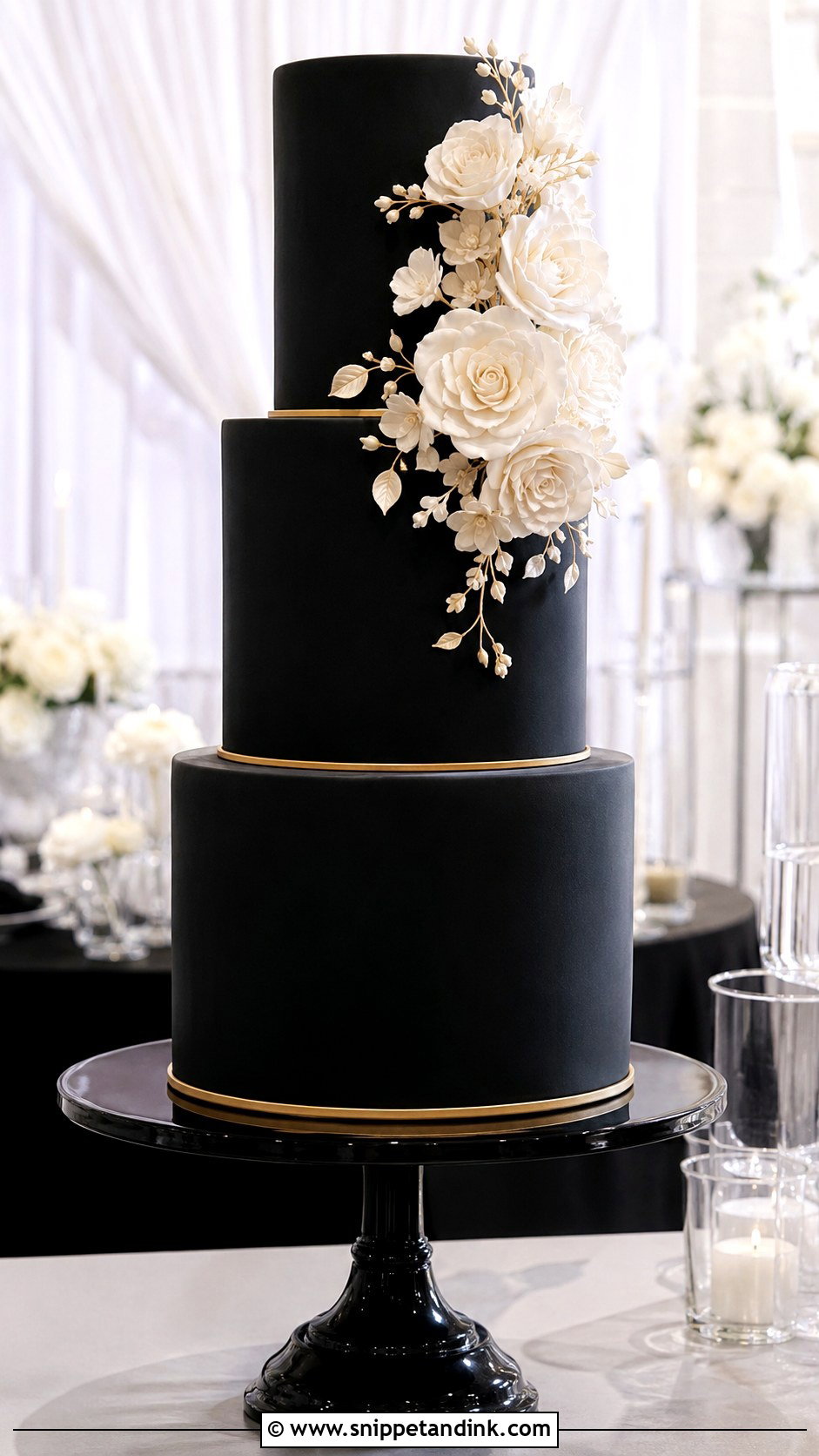 Three Tier Black Wedding Cake - Snippet and Ink - 20 Black Minimalist Cake Ideas for Wedding