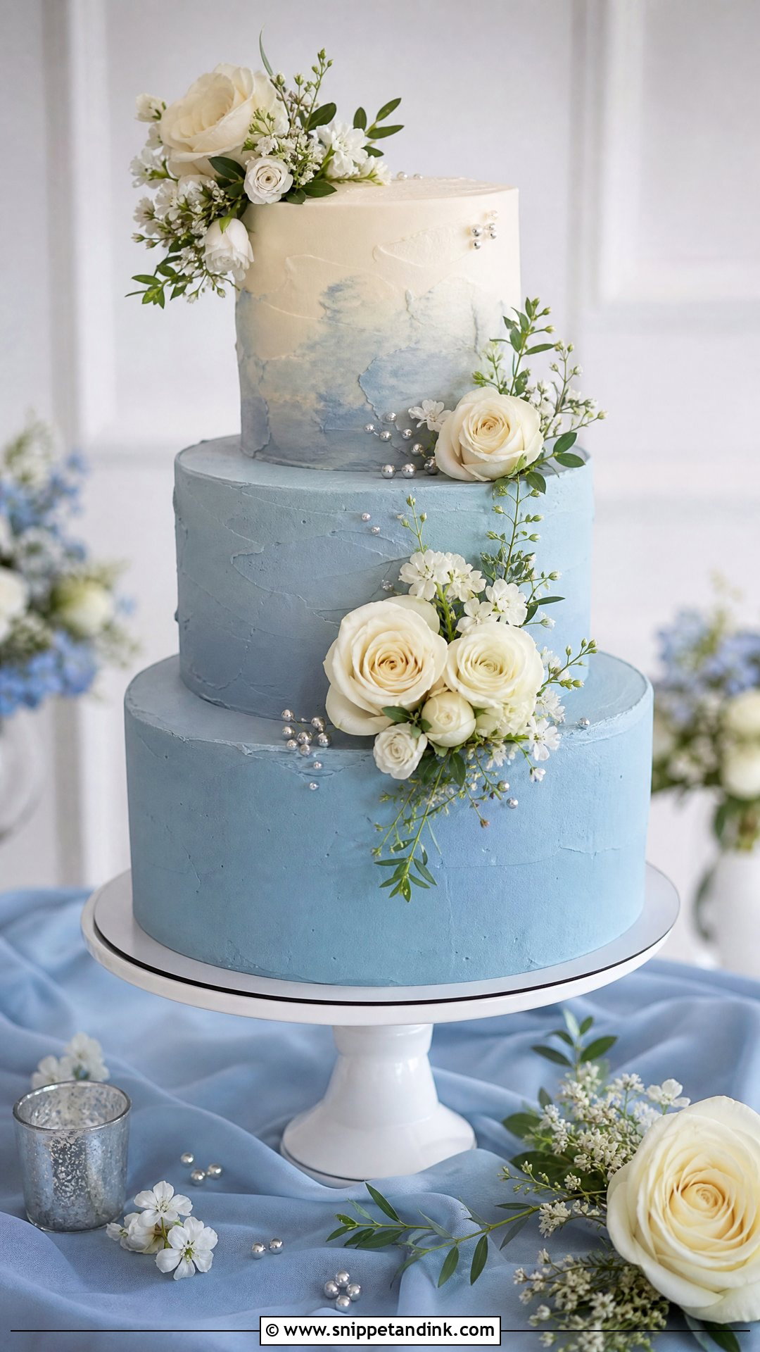 Three Tier Blue Wedding Cake - Snippet and Ink - 20 Three Tier Wedding Cake Ideas