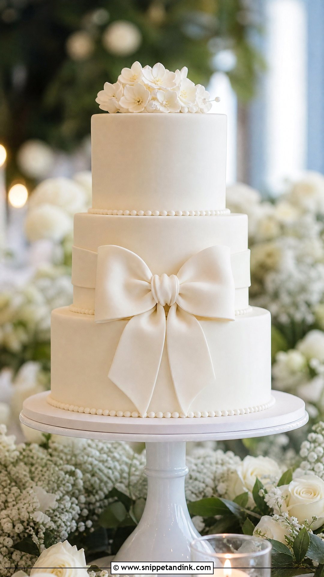 Three Tier Bow Wedding Cake - Snippet and Ink - 35 Bow Cake Ideas for Wedding