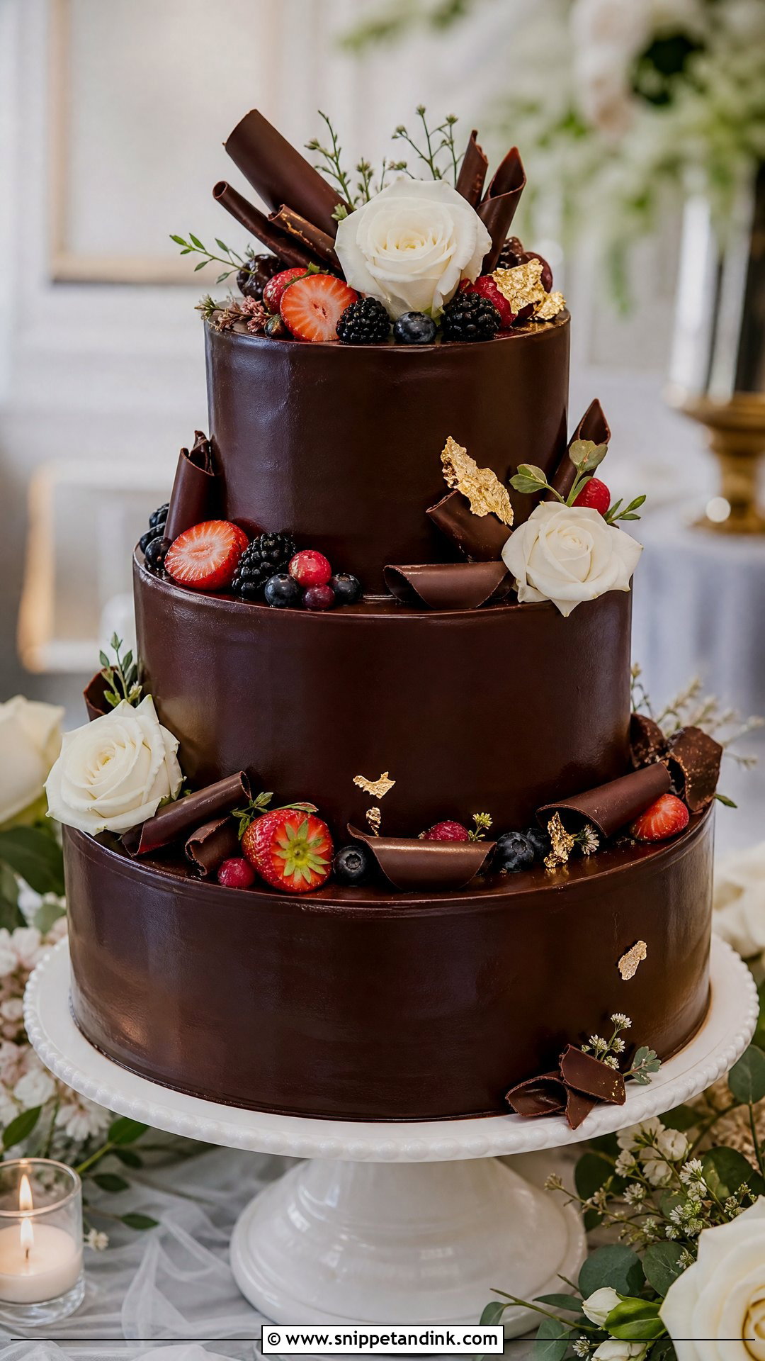 Three Tier Chocolate Torte Wedding Cake - Snippet and Ink - 20 Tier Torte Ideas for Wedding