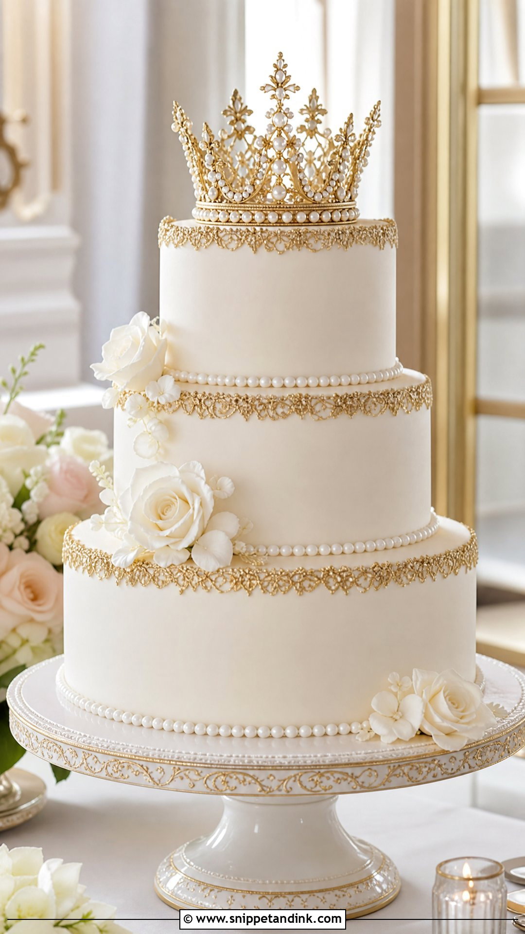 Three Tier Crown Wedding Cake - Snippet and Ink - 35 Crown Cake Ideas for Wedding