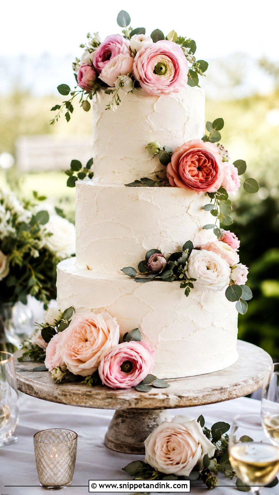 Three Tier Floral Buttercream Wedding Cake - Snippet and Ink - 20 Three Tier Floral Wedding Cake Ideas