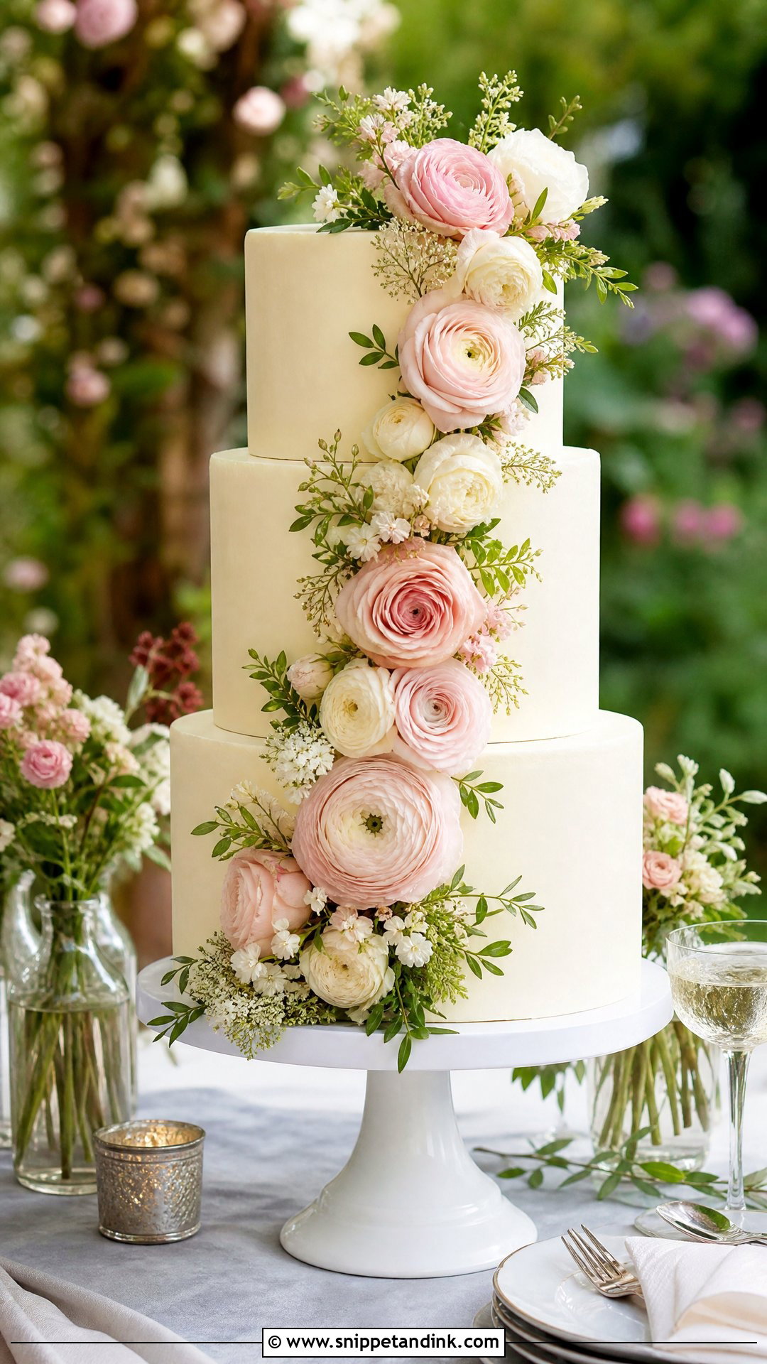 Three Tier Floral Wedding Cake - Snippet and Ink - 20 Three Tier Wedding Cake Ideas