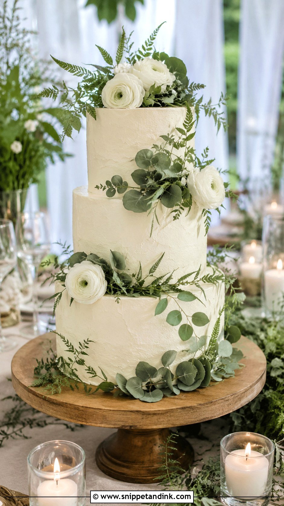 Three Tier Floral Wedding Cake With Greenery - Snippet and Ink - 20 Three Tier Floral Wedding Cake Ideas