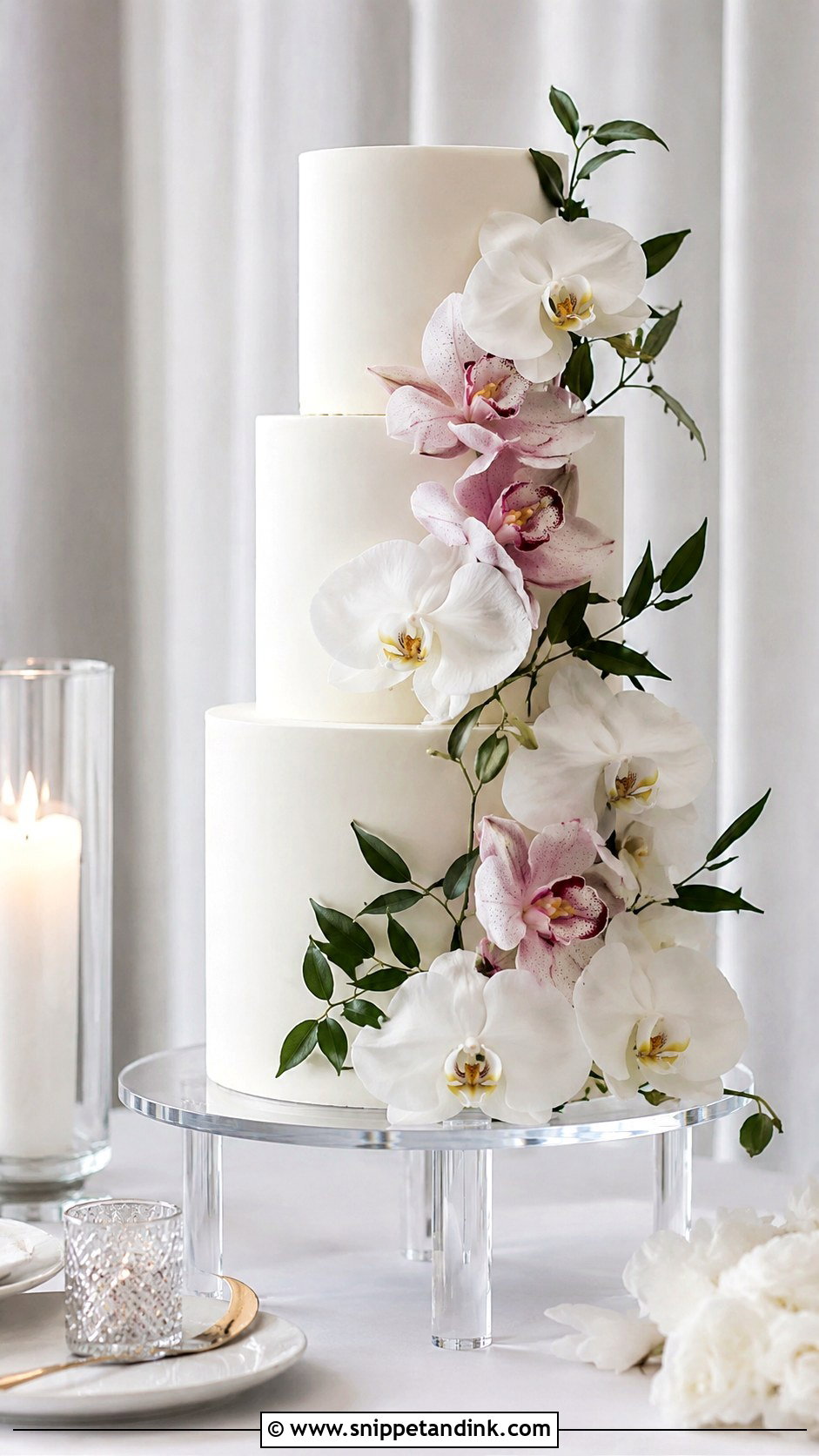 Three Tier Floral Wedding Cake With Orchids - Snippet and Ink - 20 Three Tier Floral Wedding Cake Ideas