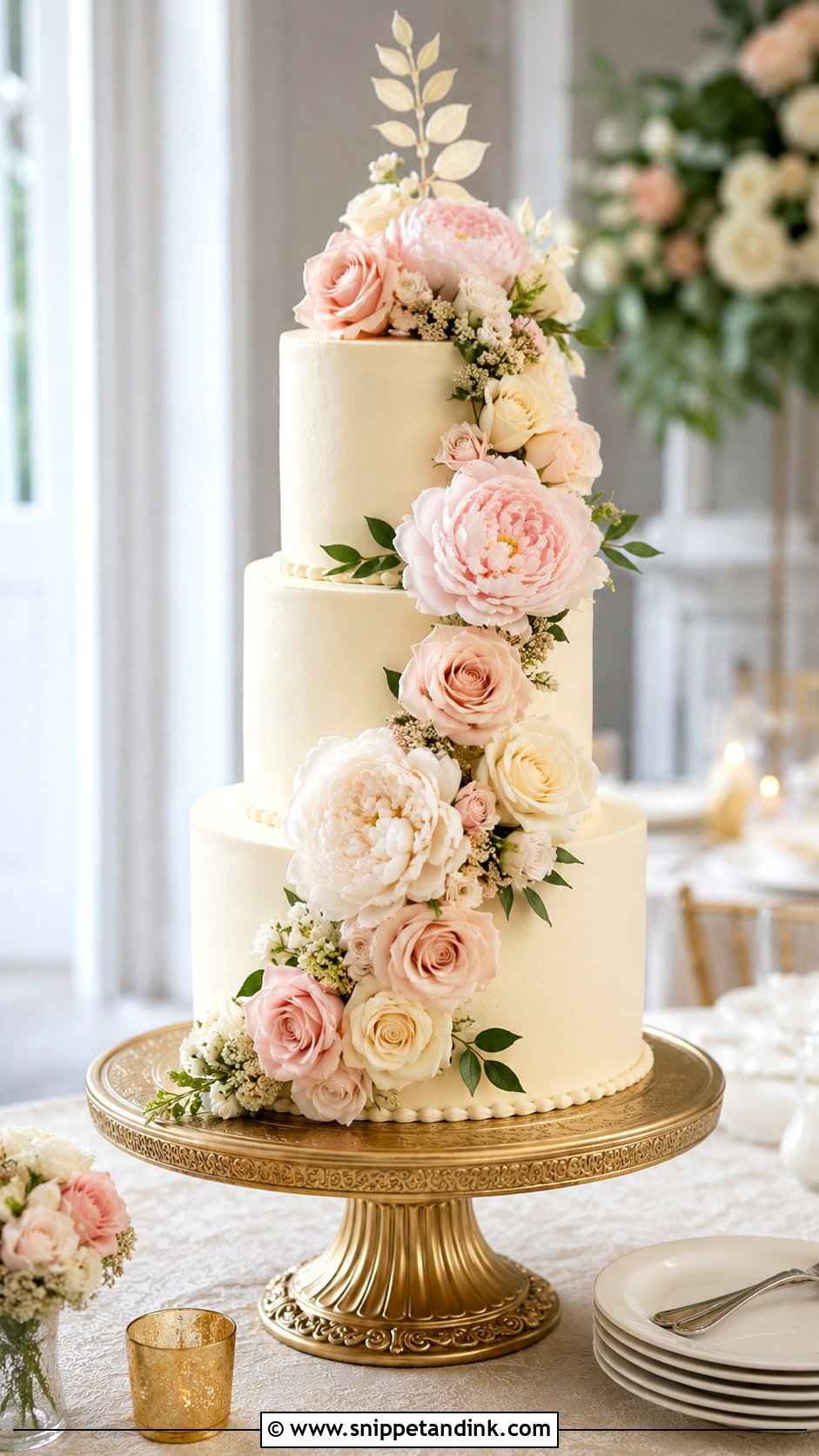 Three Tier Floral Wedding Cake - Snippet and Ink - 20 Aesthetic Floral Cake Ideas for Wedding