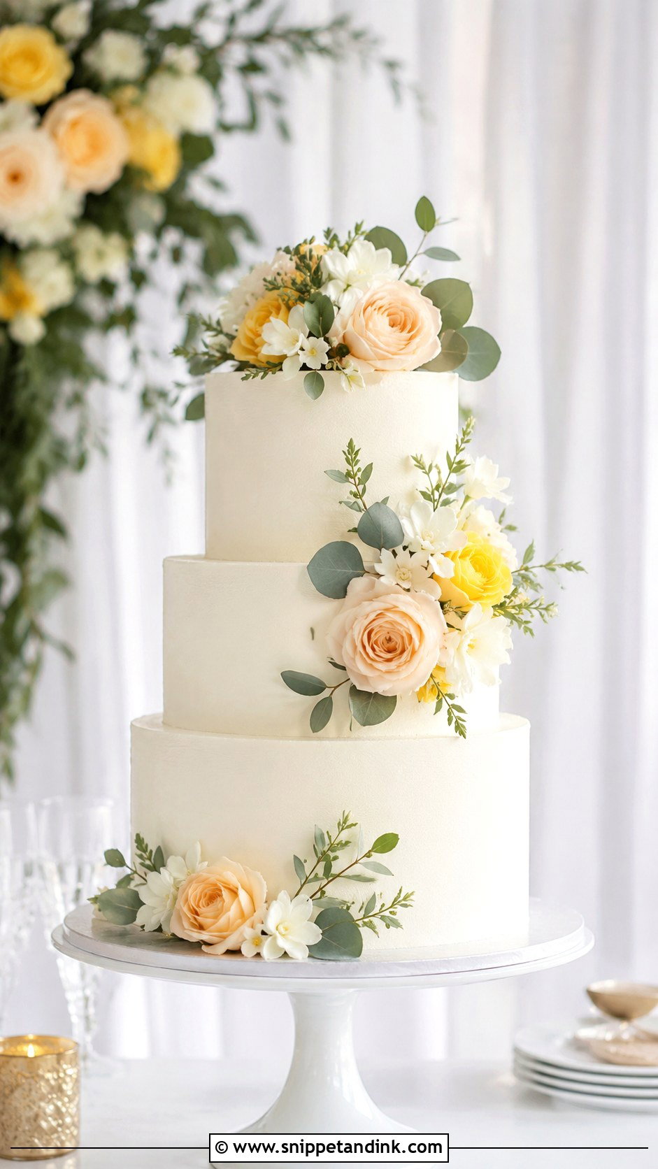 Three Tier Flower Wedding Cake - Snippet and Ink - 20 Spring Flower Cake Ideas for Wedding