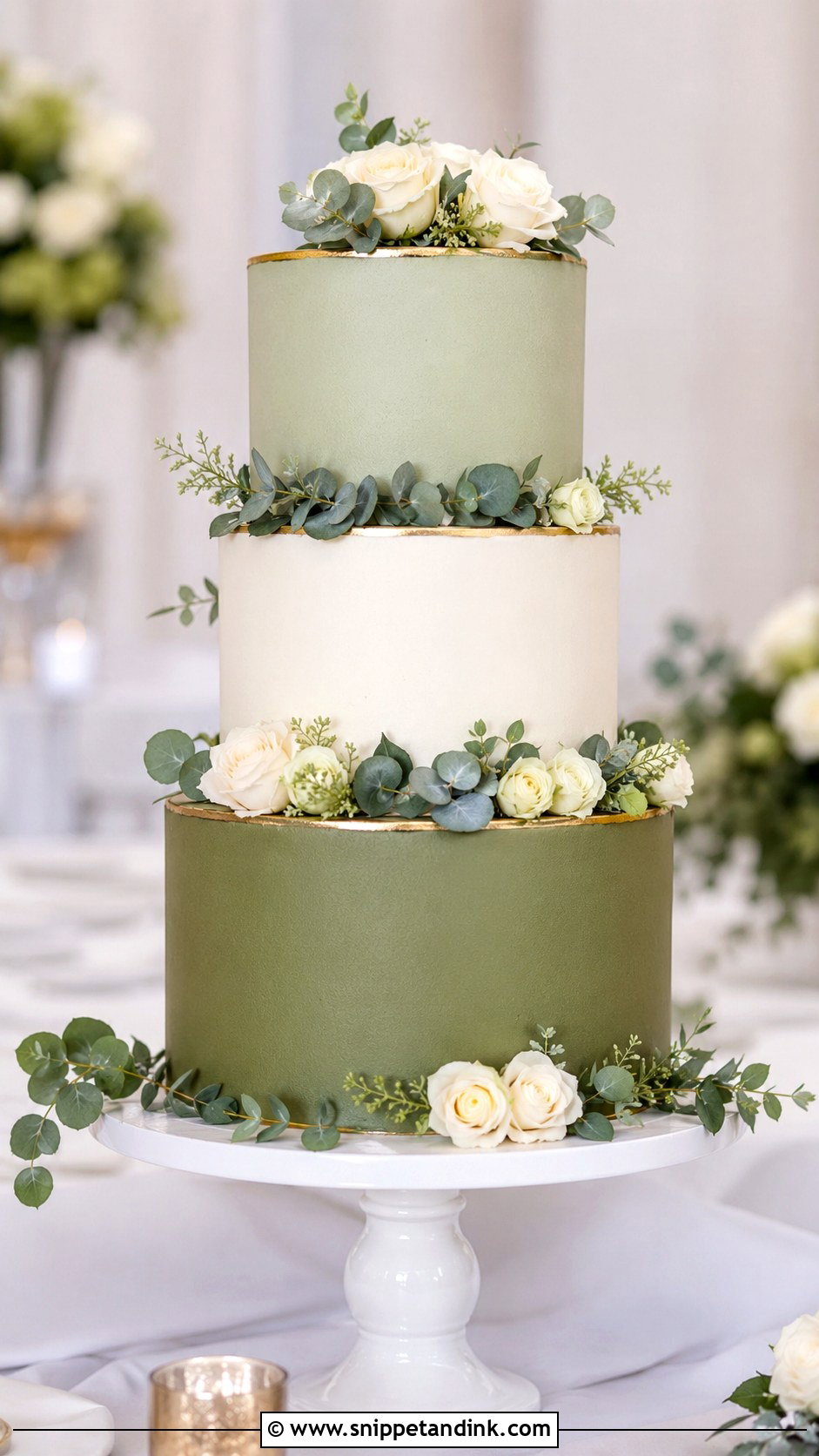 Three Tier Green Wedding Cake - Snippet and Ink - 25 Elegant Green Wedding Cake Ideas