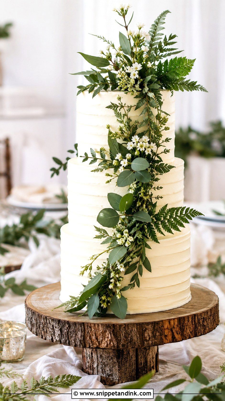 Three Tier Greenery Wedding Cake - Snippet and Ink - 25 Rustic Greenery Wedding Cake Ideas