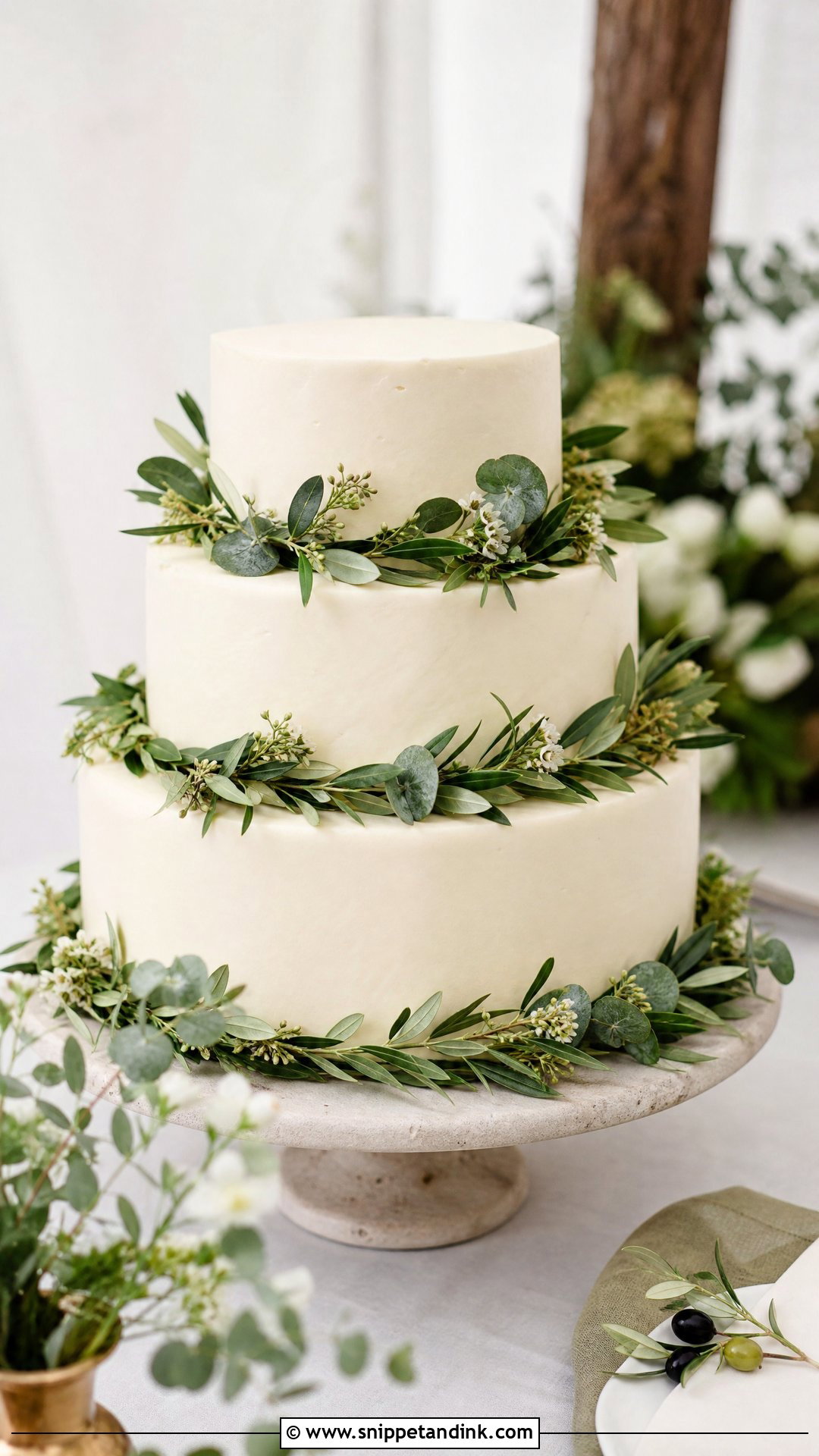 Three Tier Greenery Wedding Cake - Snippet and Ink - 20 Three Tier Wedding Cake Ideas