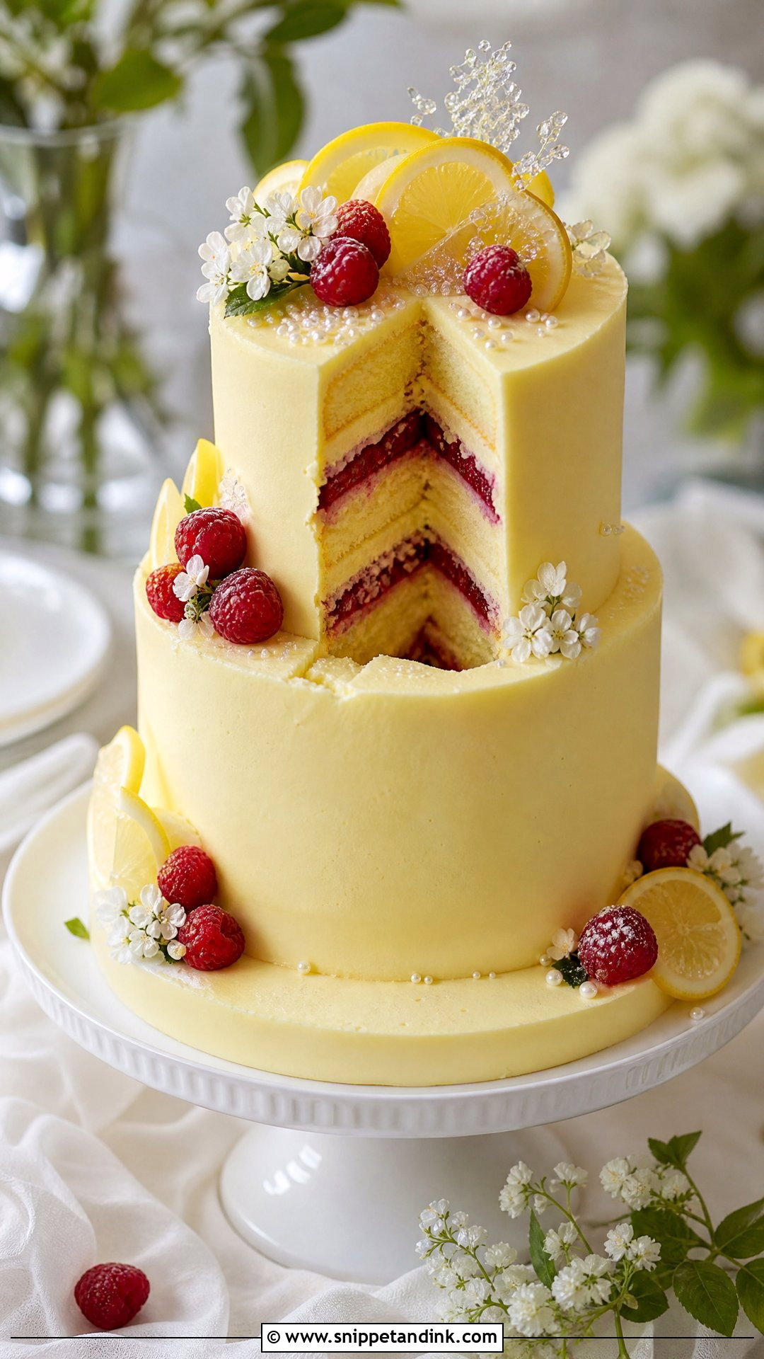 Three Tier Lemon Raspberry Torte Wedding Cake - Snippet and Ink - 20 Tier Torte Ideas for Wedding