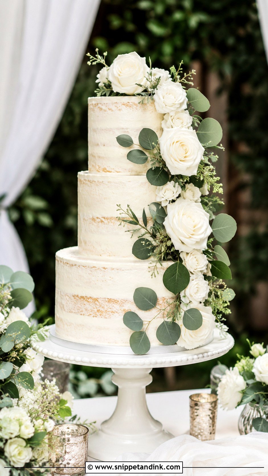 Three Tier Lightly Iced Wedding Cake - Snippet and Ink - 20 Lightly Iced Wedding Cake Ideas
