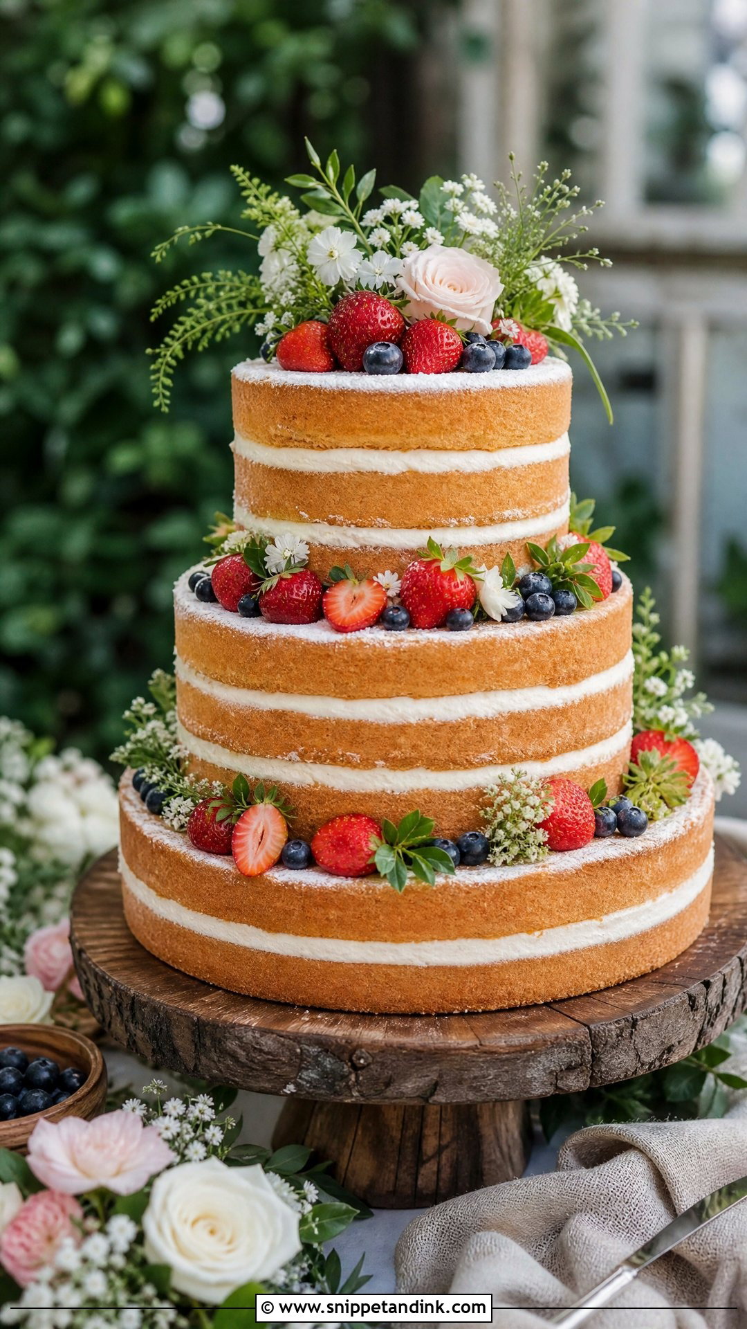Three Tier Naked Wedding Cake - Snippet and Ink - 20 Three Tier Wedding Cake Ideas