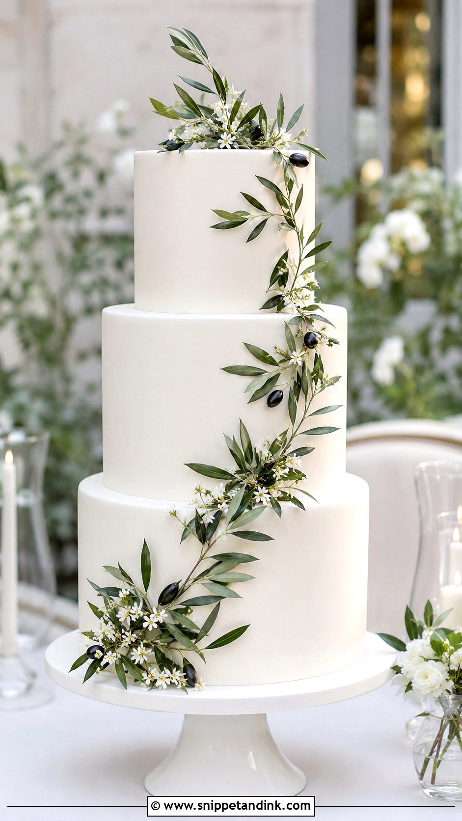 Three Tier Olive Leaf Wedding Cake - Snippet and Ink - 35 Olive Leaf Wedding Cake Ideas