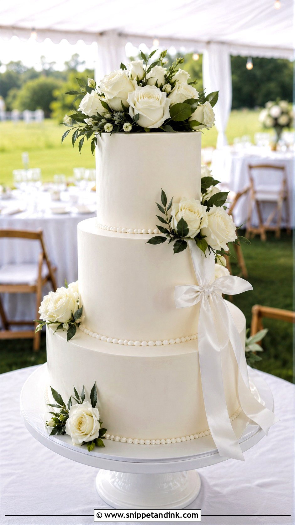 Three Tier Outdoor Wedding Cake - Snippet and Ink - 25 Outdoor Wedding Cake Ideas