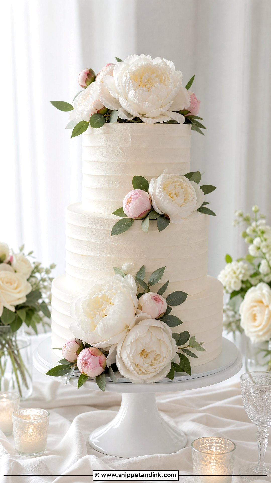 Three Tier Peony Wedding Cake - Snippet and Ink - 25 Peony Cake Ideas for Wedding