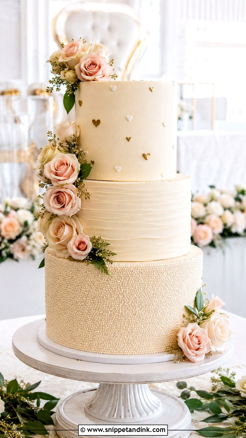 Three Tier Romantic Wedding Cake - Snippet and Ink - 20 Love Wedding Cake Ideas