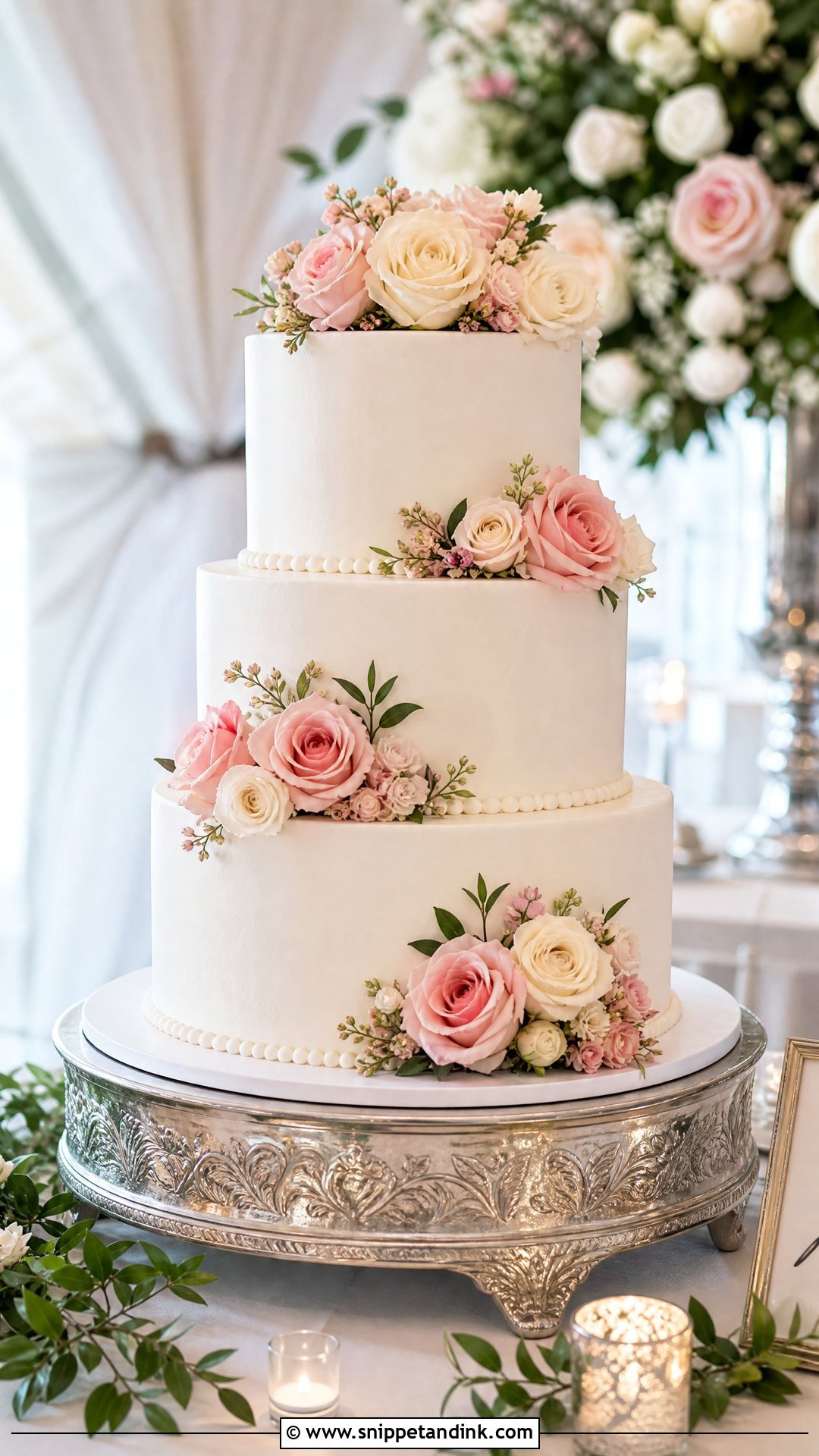 Three Tier Rose Wedding Cake - Snippet and Ink - 20 Roses Cake Design Ideas for Wedding