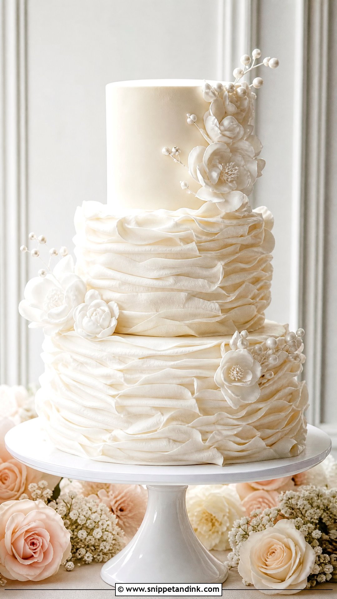Three Tier Ruffle Wedding Cake - Snippet and Ink - 20 Three Tier Wedding Cake Ideas