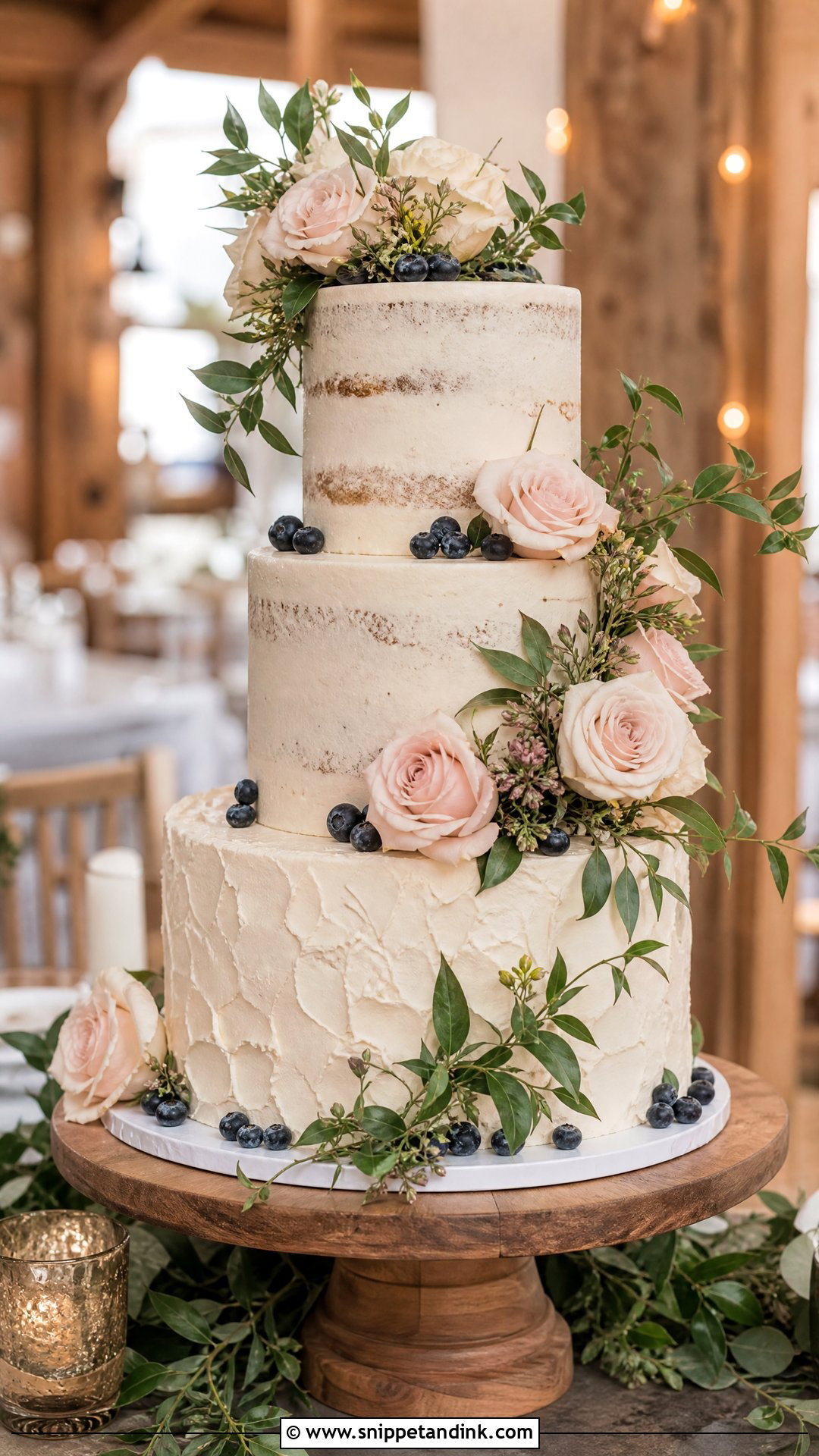 Three Tier Rustic Wedding Cake - Snippet and Ink - 20 Rustic Wedding Cake Ideas