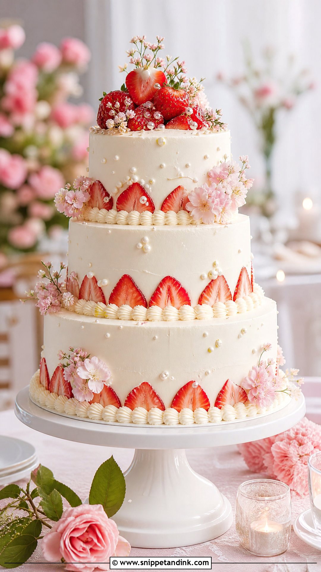 Three Tier Strawberry Cream Torte Wedding Cake - Snippet and Ink - 20 Tier Torte Ideas for Wedding