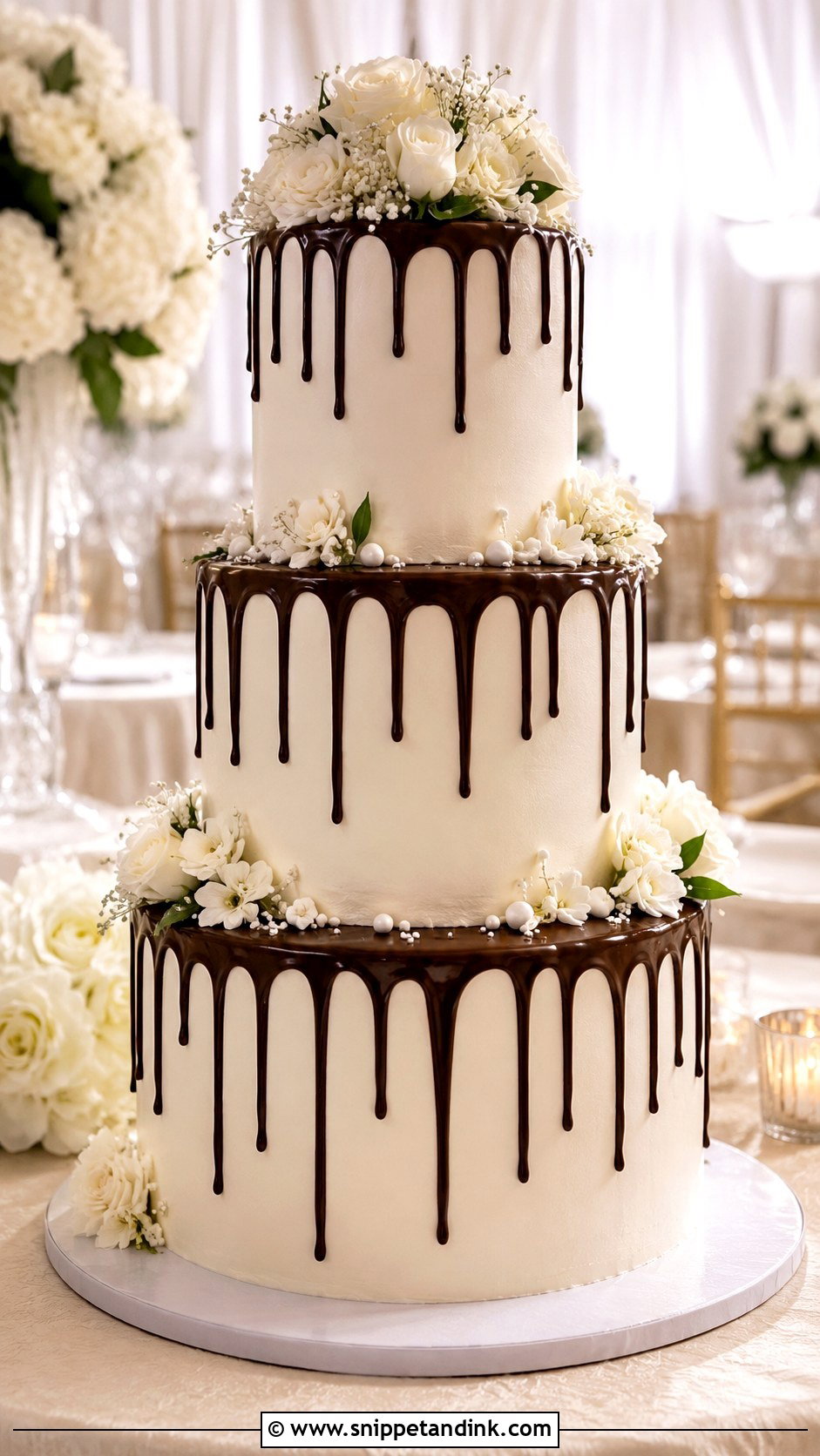 Three Tier Vancho Cake With Chocolate Drip - Snippet and Ink - 20 Vancho Cake Decoration Ideas for Wedding