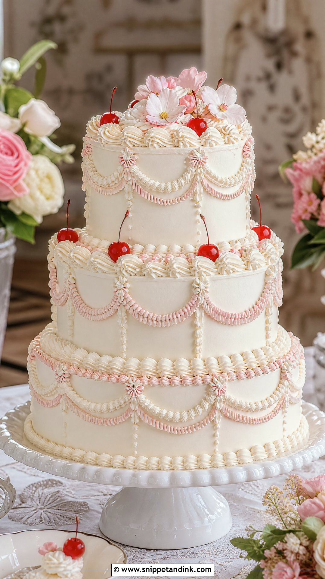 Three Tier Vintage Piped Torte Wedding Cake - Snippet and Ink - 20 Tier Torte Ideas for Wedding