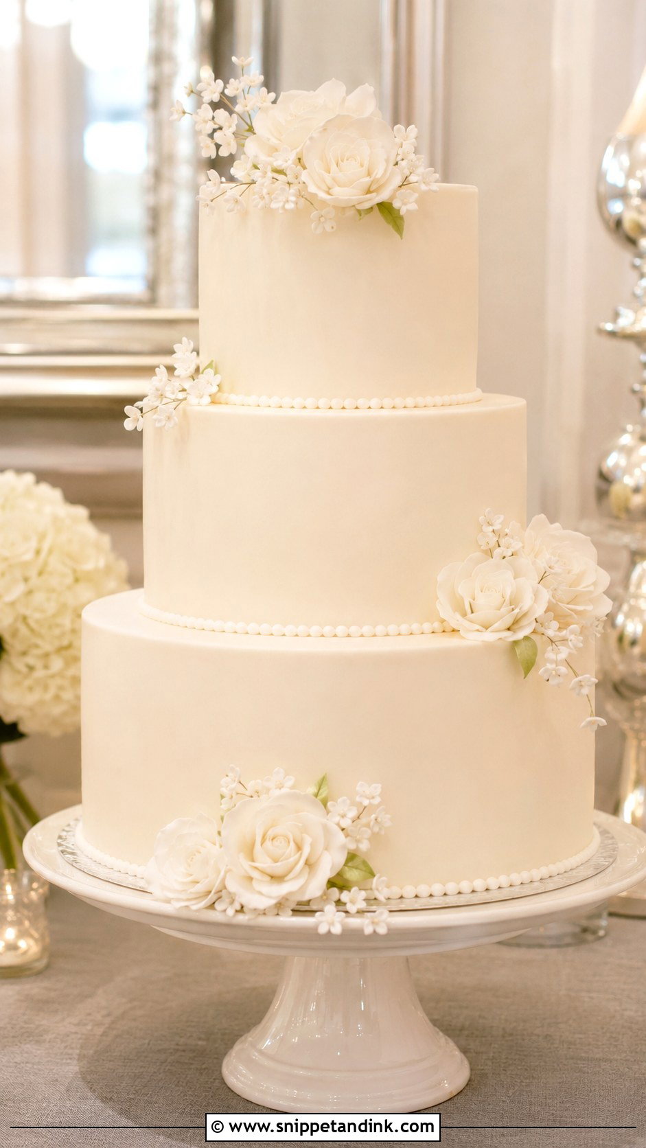Three Tier Wedding Cake - Snippet and Ink - 20 Elegant Wedding Cake Designs