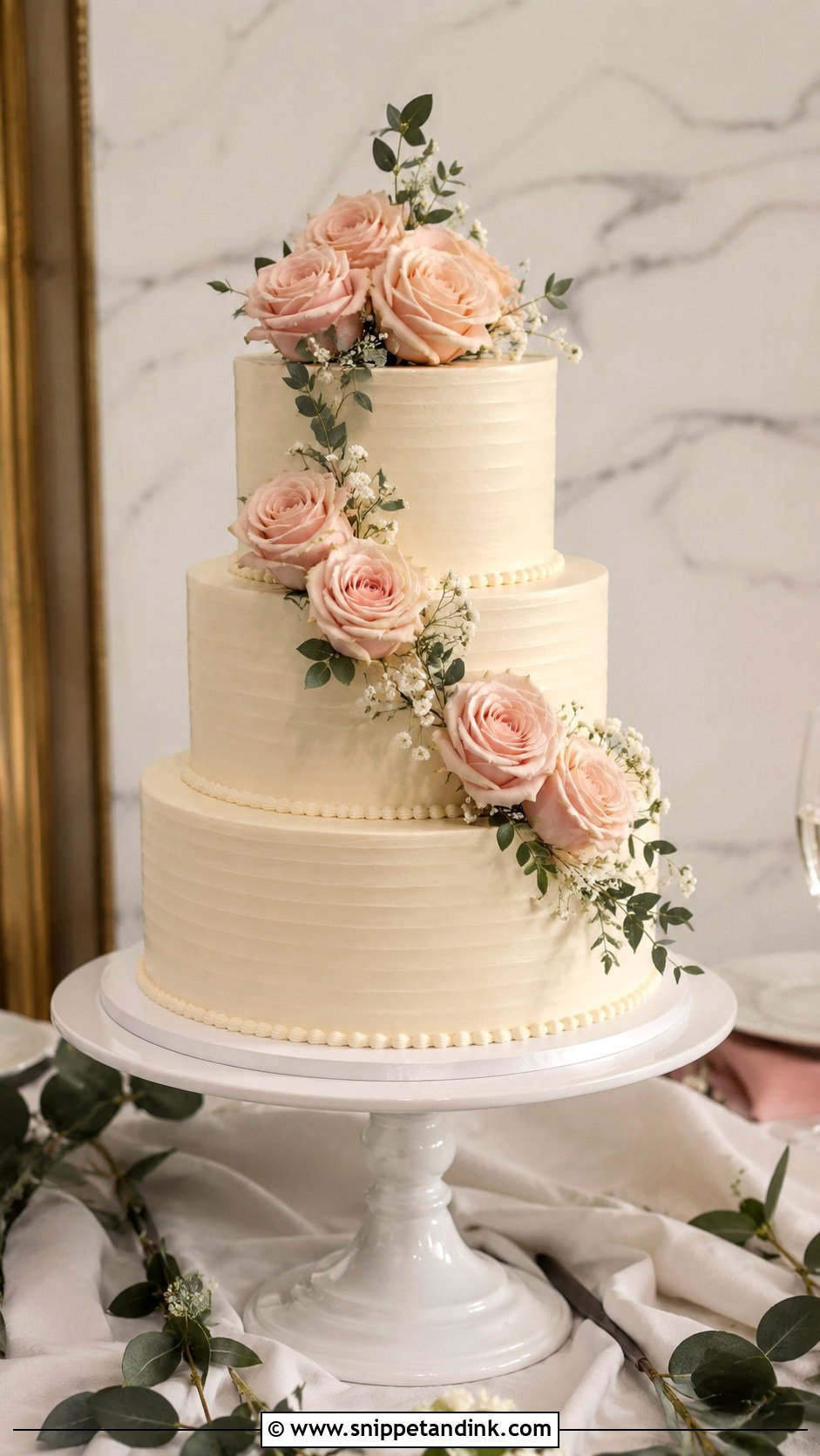 Three Tier Wedding Cake For 75 Guests - Snippet and Ink - 25 Wedding Cake Size Guide