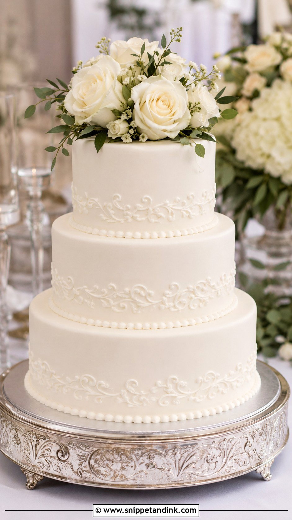 Three Tier Wedding Cake For 90 Guests - Snippet and Ink - 25 Wedding Cake Size Guide