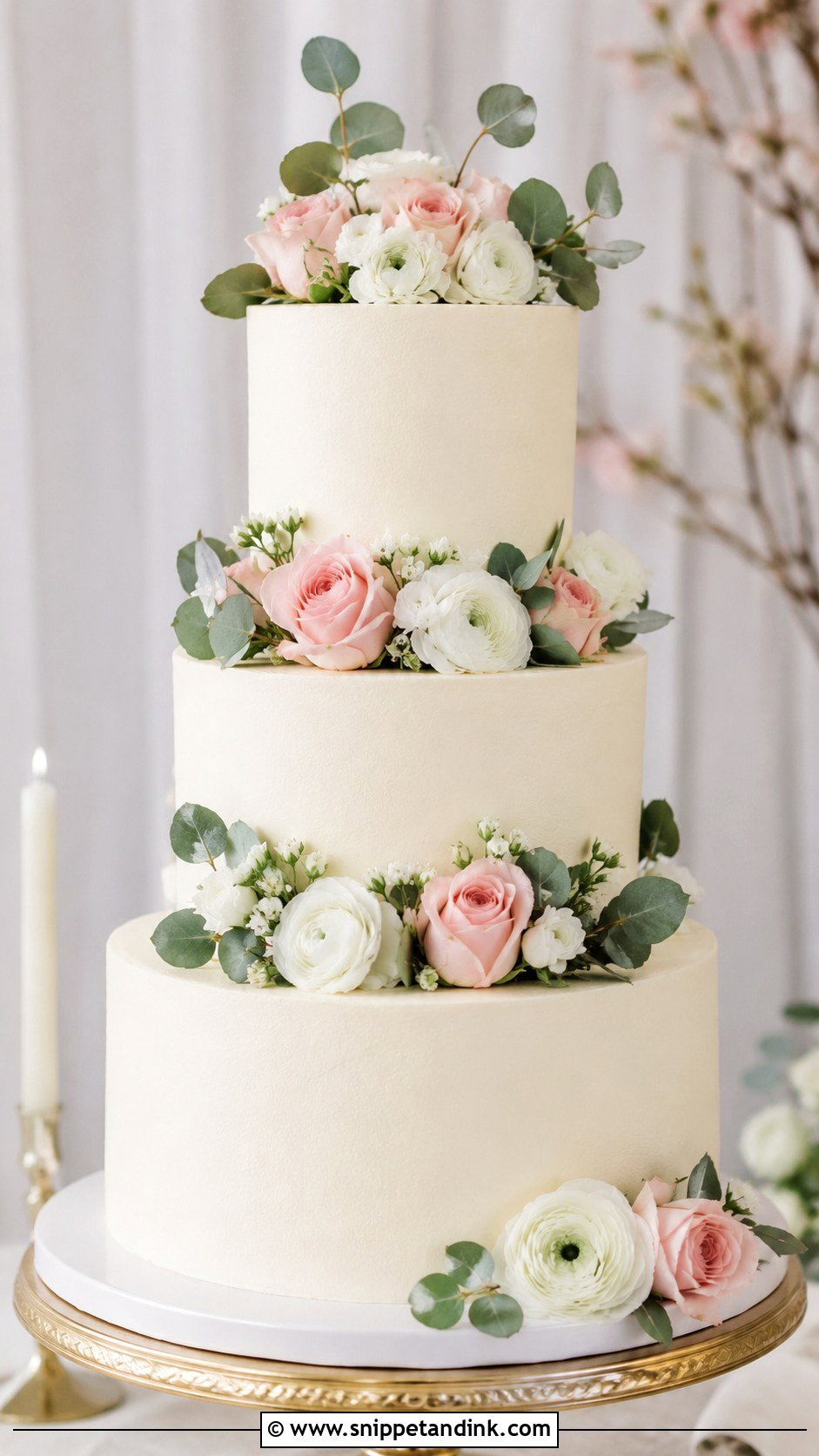 Three Tier Wedding Cake With Fresh Flowers - Snippet and Ink - 25 Simple But Elegant Wedding Cakes