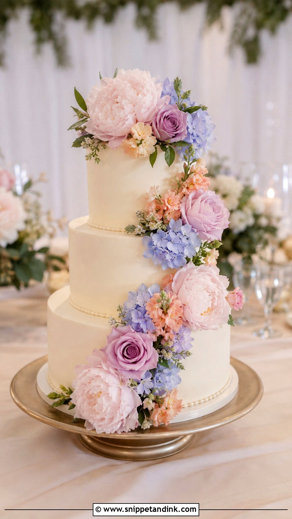 Three Tier Wedding Cake With Pastel Flowers - Snippet and Ink - 20 Wedding Cake Ideas with Pastel Flowers