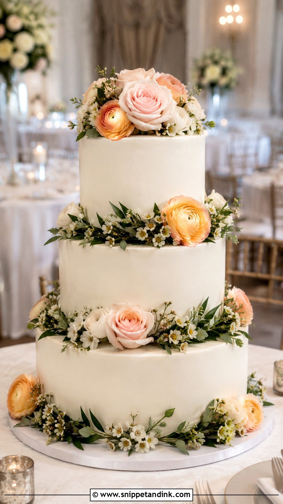 Three Tier Wedding Cake With Real Flowers - Snippet and Ink - 20 Cakes with Real Flowers for Wedding