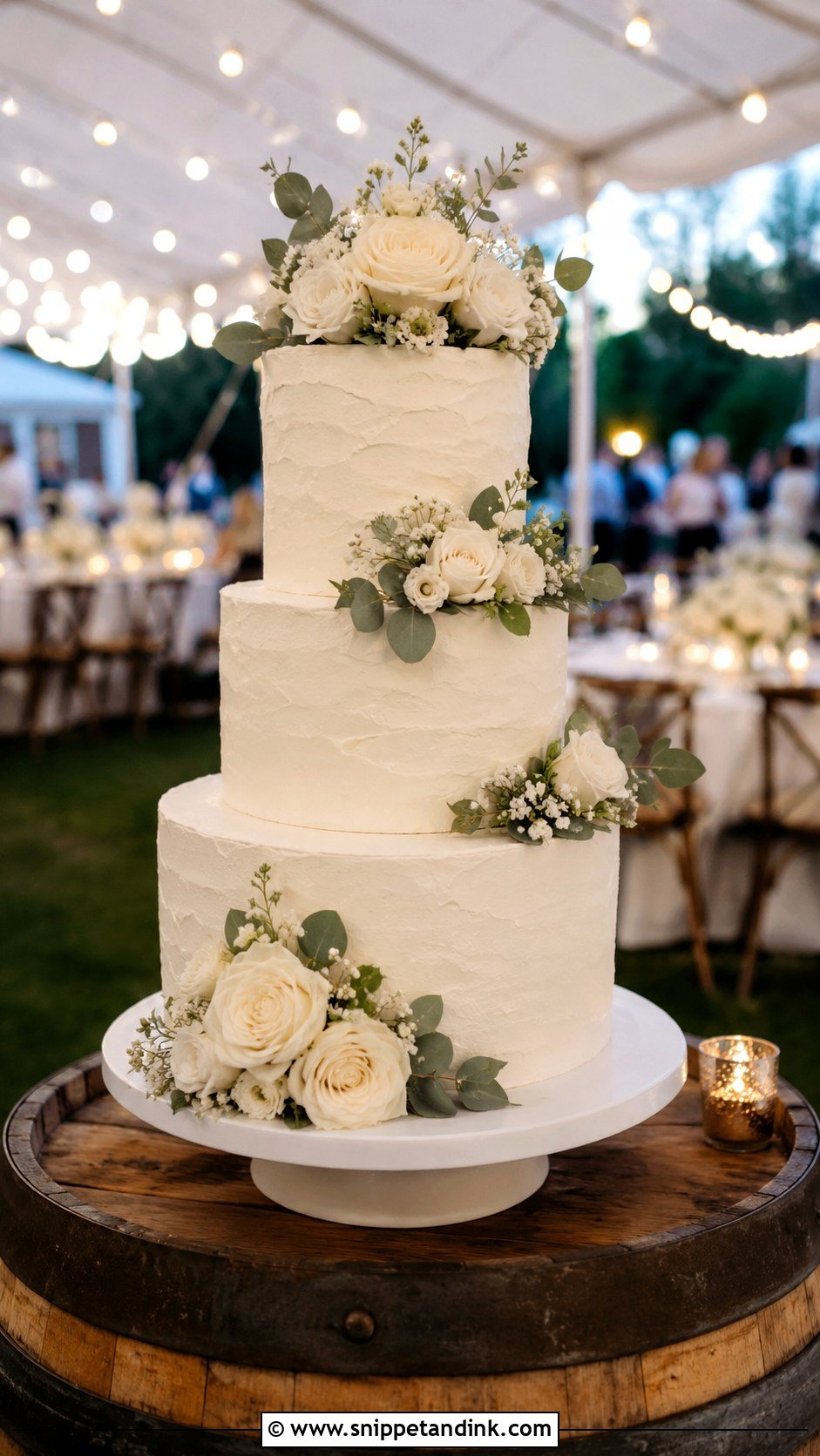 Three Tier Wedding Cake on Barrel - Snippet and Ink - 20 Wedding Cake Ideas on Barrel