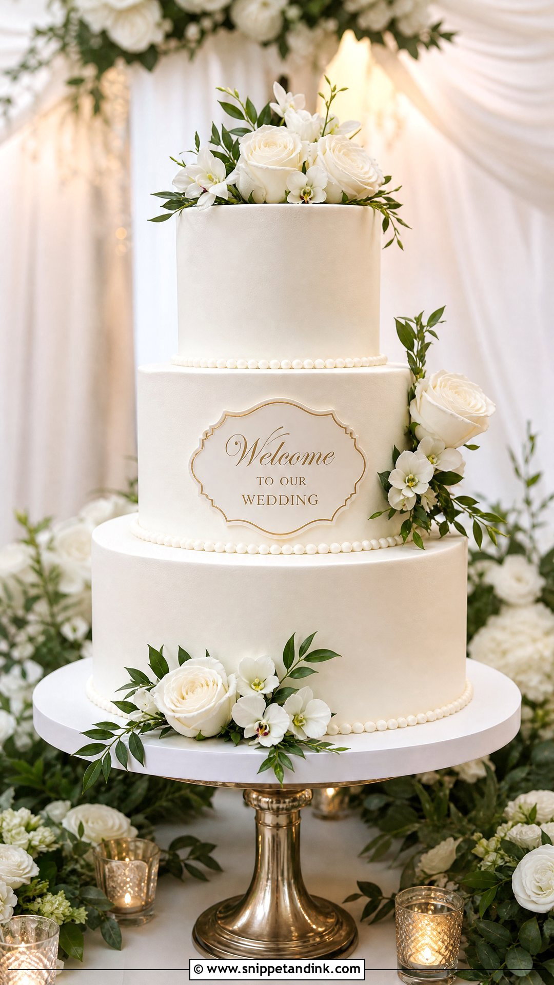 Three Tier Welcome Wedding Cake - Snippet and Ink - 30 Welcome Cake Ideas for Wedding